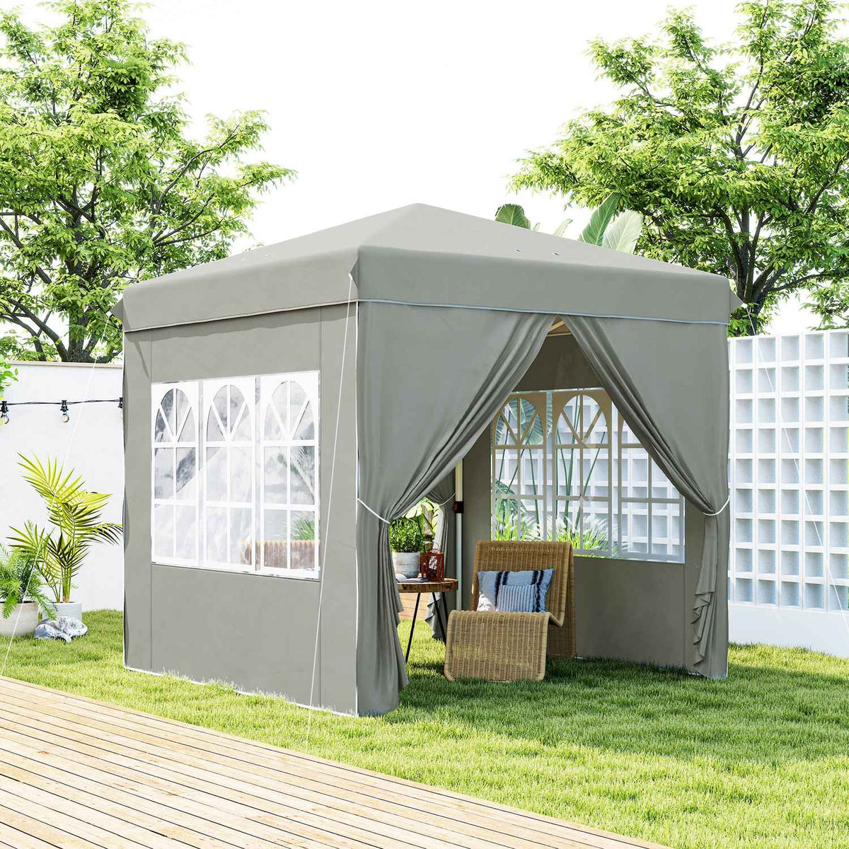 Gazebo 2.5 x 2.5 m, water-repellent, stable, winter-proof pop-up folding gazebo, UV protection 50+, foldable party tent, garden tent with 4 side panels, pocket garden gazebo for camping, garden, light gray