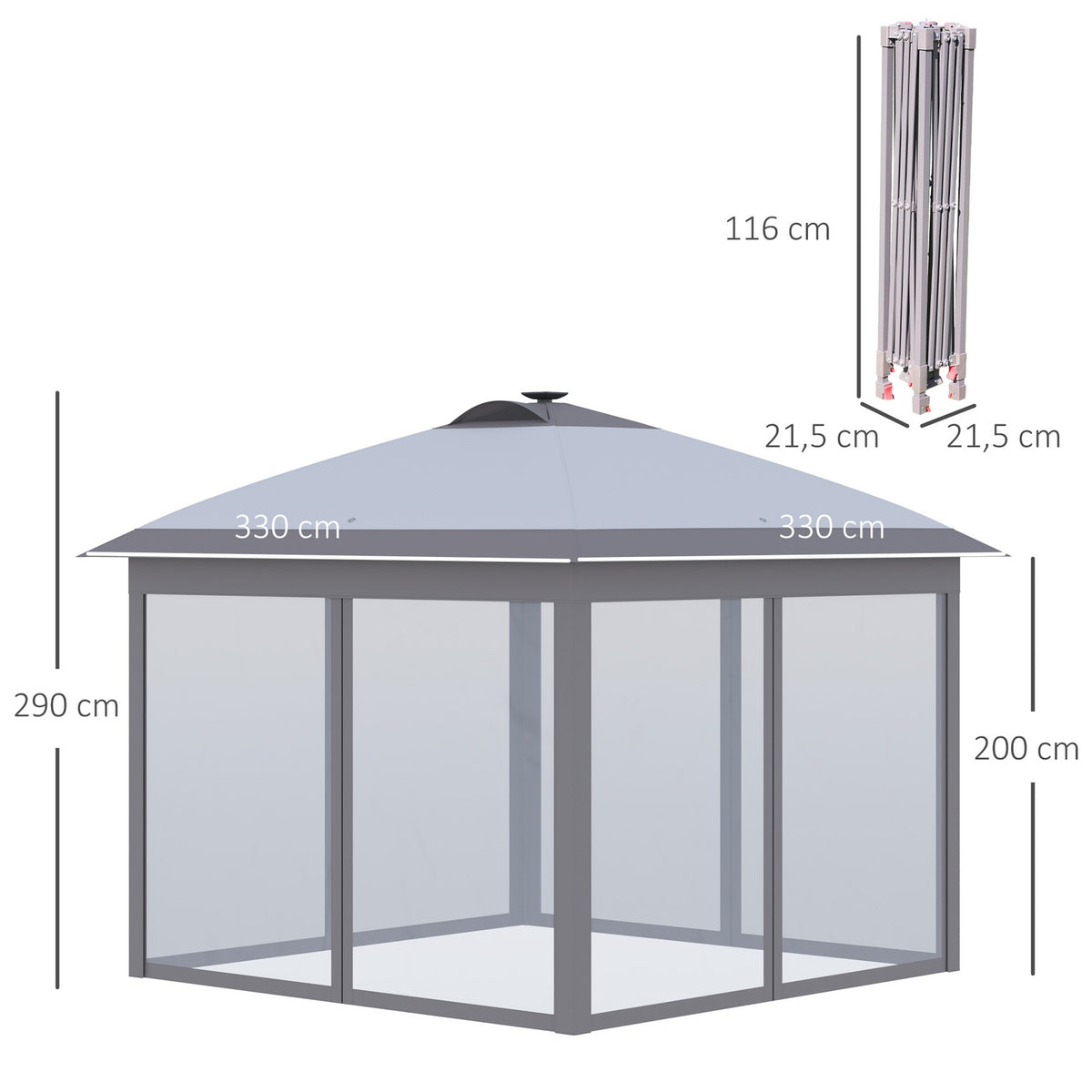 Gazebo 3.3X3.3M Folding Gazebo Led Usb Pop-Up Mesh Side Walls Sun Protection Bag Oxford Gray