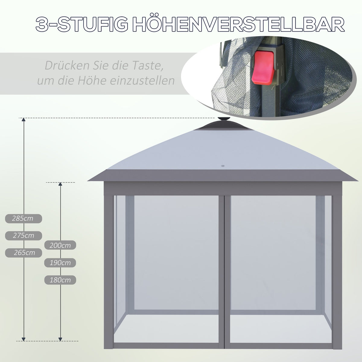 Gazebo 3.3X3.3M Folding Gazebo Led Usb Pop-Up Mesh Side Walls Sun Protection Bag Oxford Gray