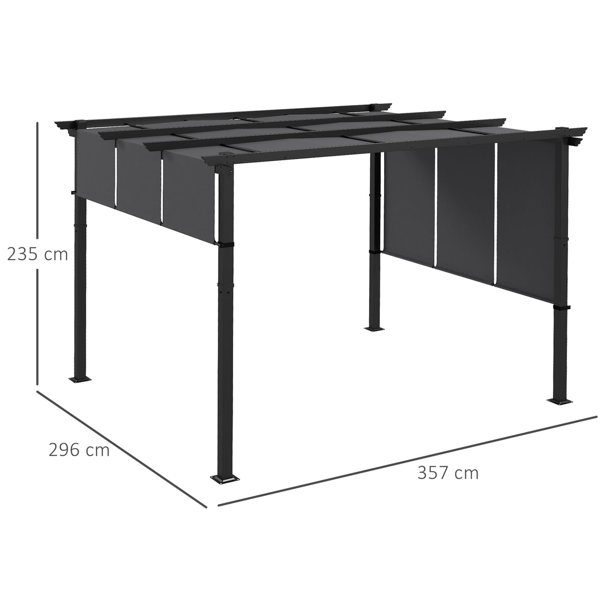 Gazebo 3.5x3m pergola with side wall, patio roof, dark gray, weatherproof for garden & terrace