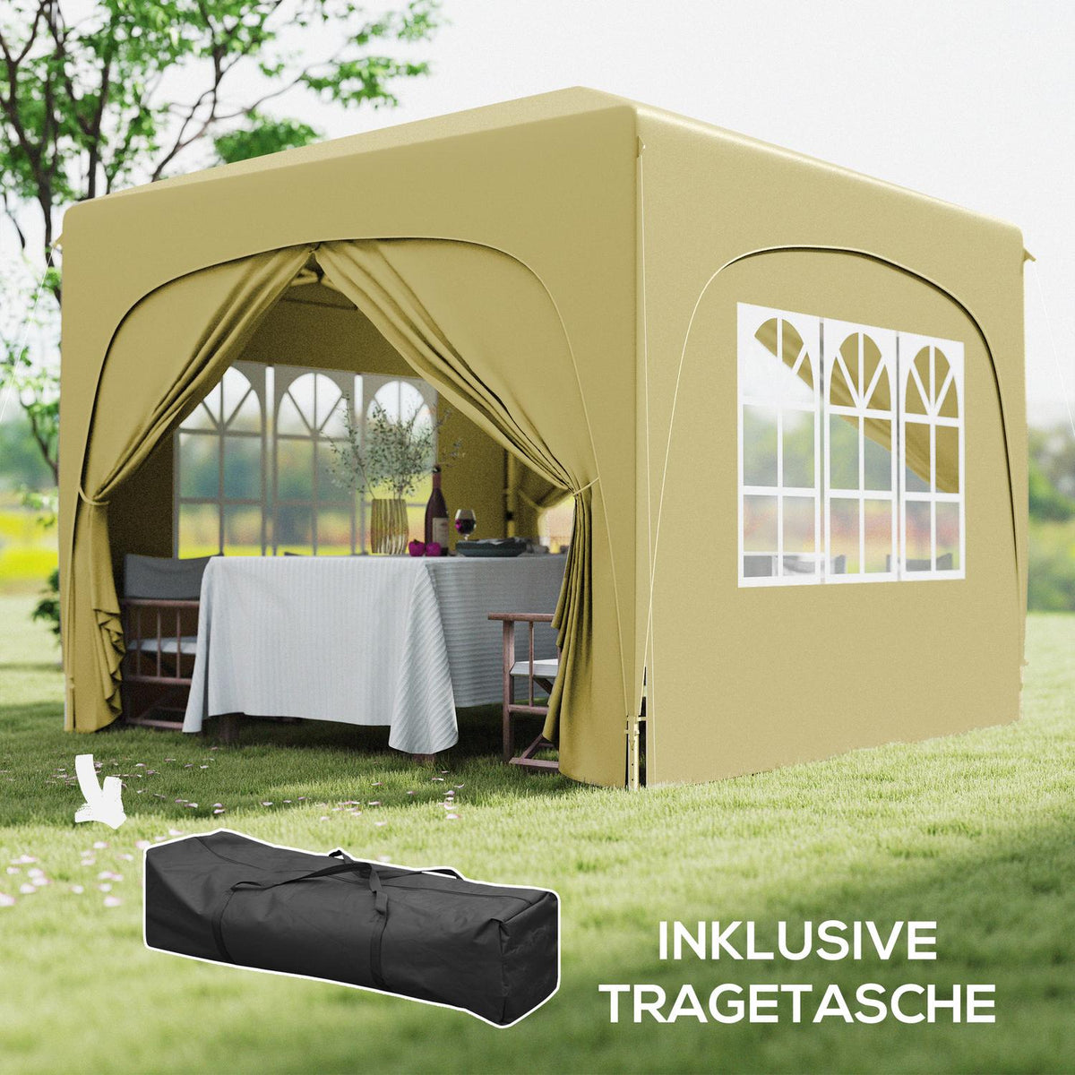 Gazebo 3x3m, water-repellent, stable, winter-proof pop-up folding gazebo, UV protection 50+, foldable party tent, garden tent with 4 side panels, pocket garden gazebo for camping, garden, sand