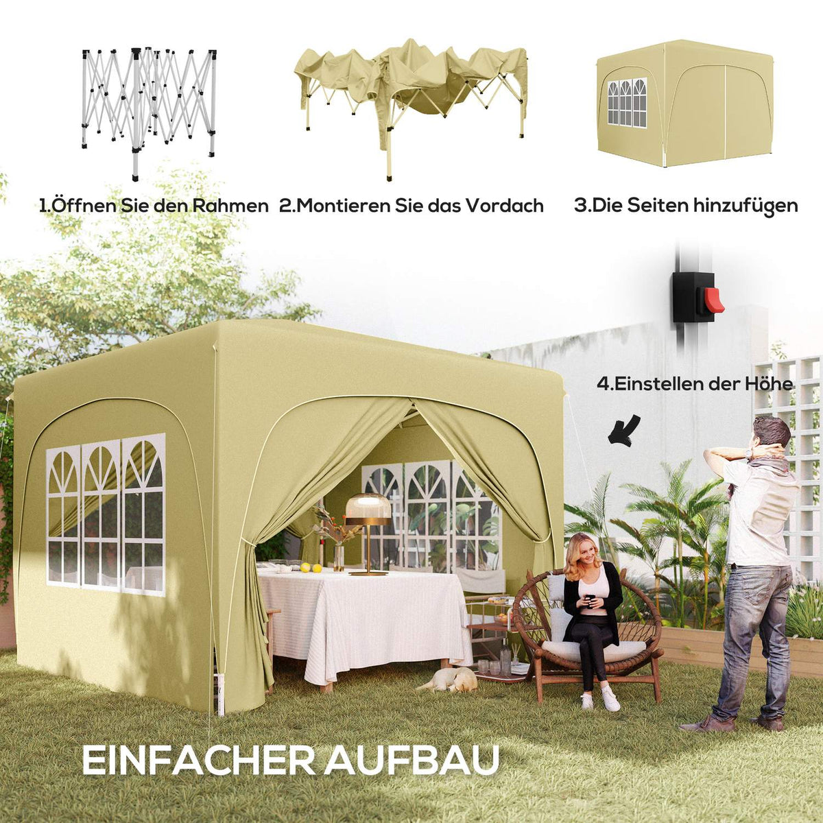 Gazebo 3x3m, water-repellent, stable, winter-proof pop-up folding gazebo, UV protection 50+, foldable party tent, garden tent with 4 side panels, pocket garden gazebo for camping, garden, sand