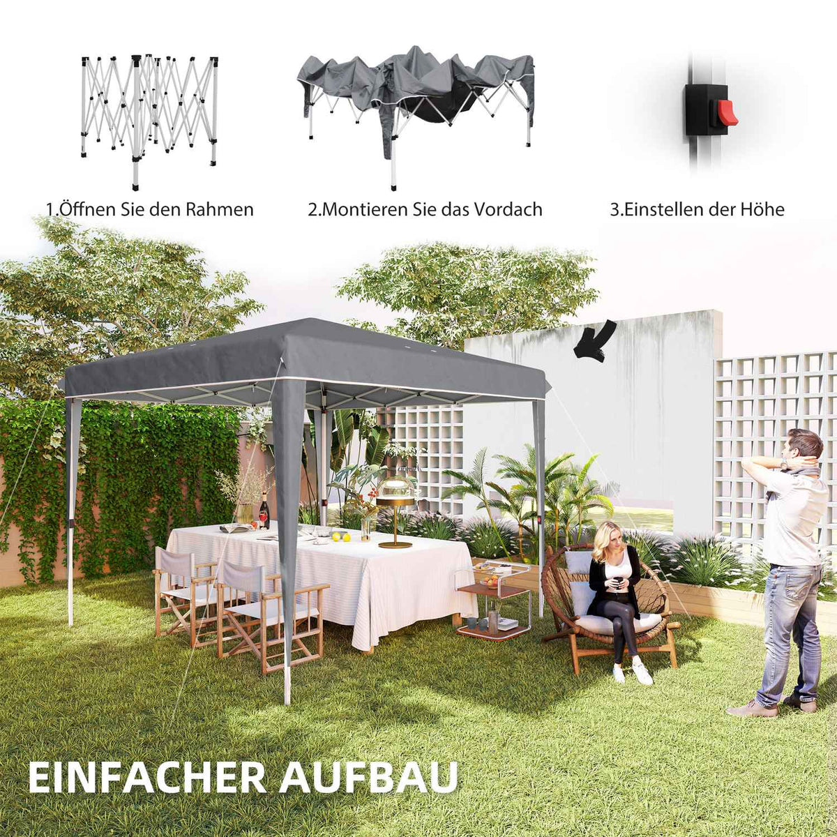 Gazebo 3x3m, water-repellent, stable, winter-proof pop-up folding gazebo, UV protection 50+, foldable party tent, garden tent with bag, garden gazebo for camping, garden, light gray