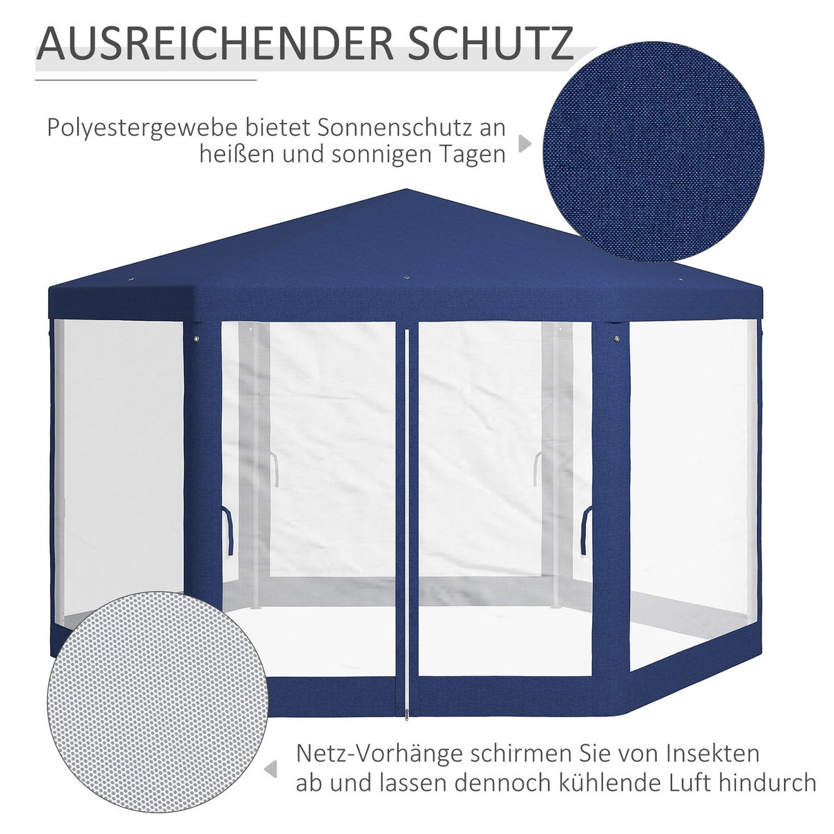 Gazebo 4x3m Hexagonal Water-Repellent Stable Winterproof Pavilion with Mosquito Net Party Tent Garden Tent with 6 Side Panels Garden Pavilion for Camping Garden Blue