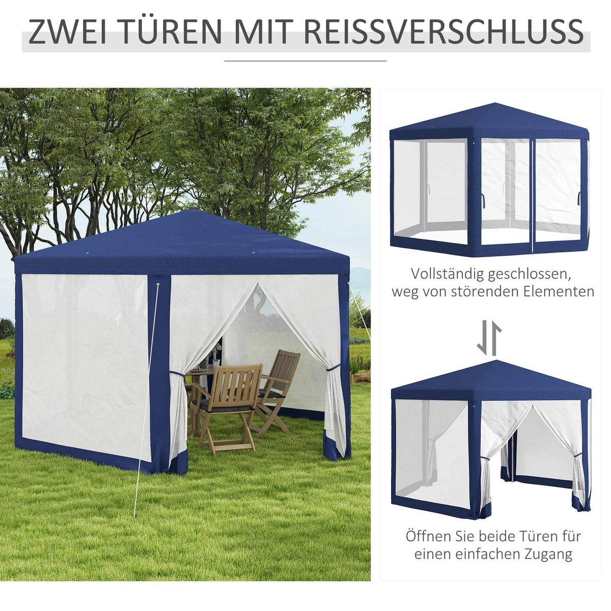 Gazebo 4x3m Hexagonal Water-Repellent Stable Winterproof Pavilion with Mosquito Net Party Tent Garden Tent with 6 Side Panels Garden Pavilion for Camping Garden Blue
