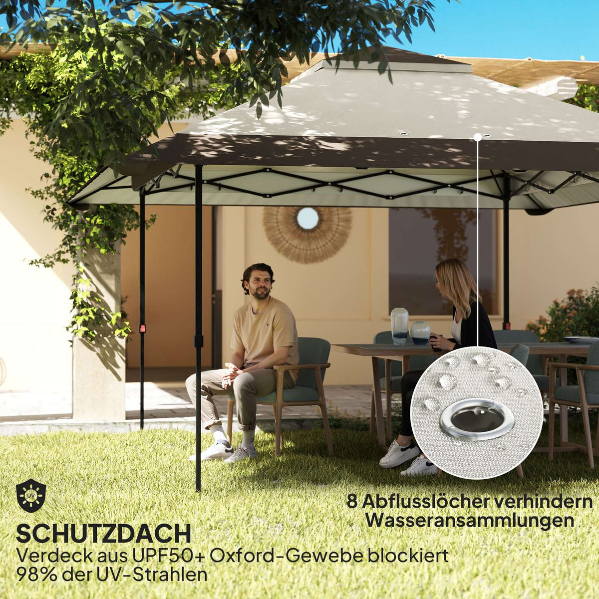 Gazebo 4x4m Waterproof Height Adjustable Pop-up Folding Gazebo with Mesh Walls UV 50+ Foldable Party Tent Garden Tent with Carry Bag Sandbags Garden Gazebo for Camping Garden Festival, Beige