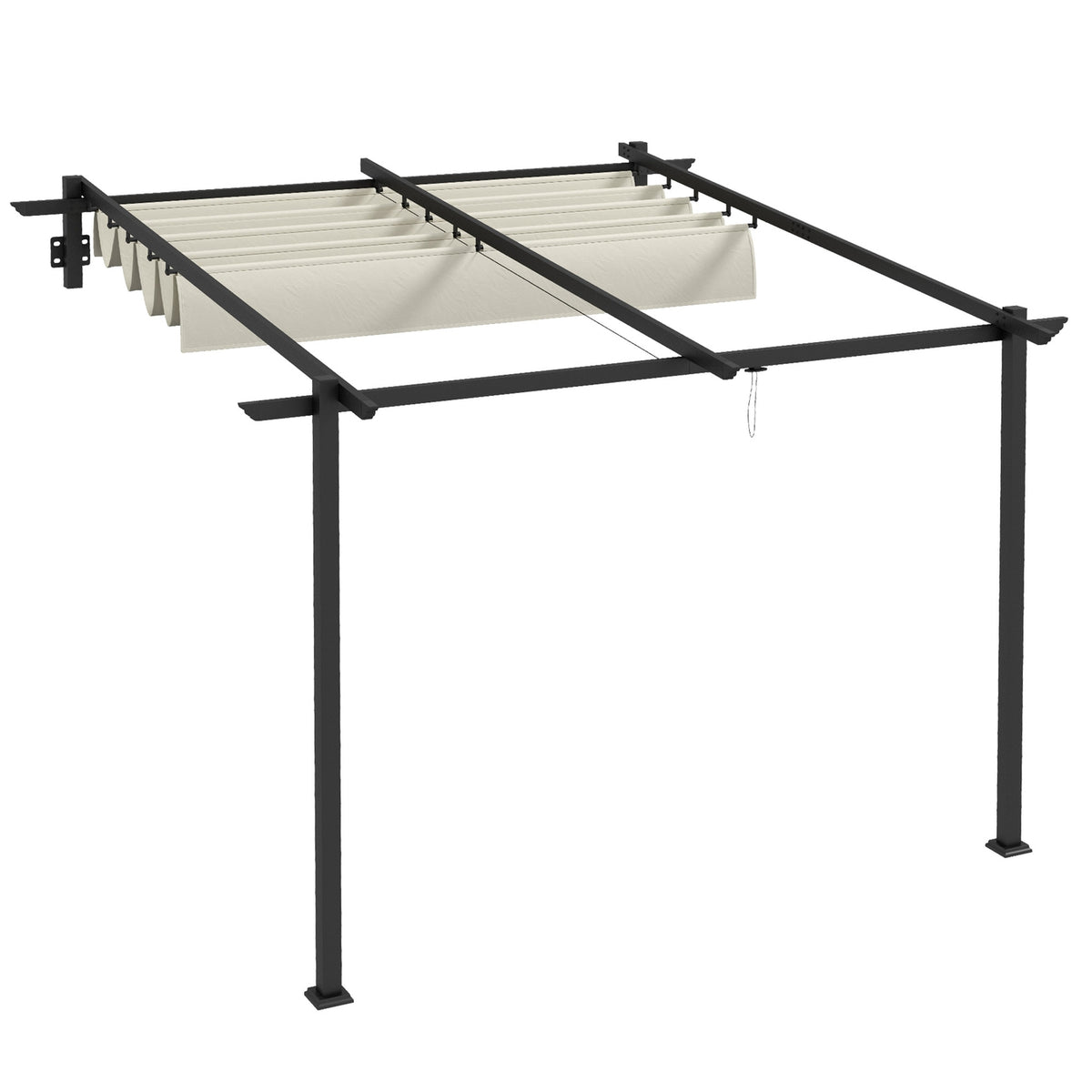 Gazebo Approx. 3 X 3 M Pergola Windproof Patio Canopy, Patio Roof Wall Mounted, Adjustable Roof, For Garden, Patio, Cream