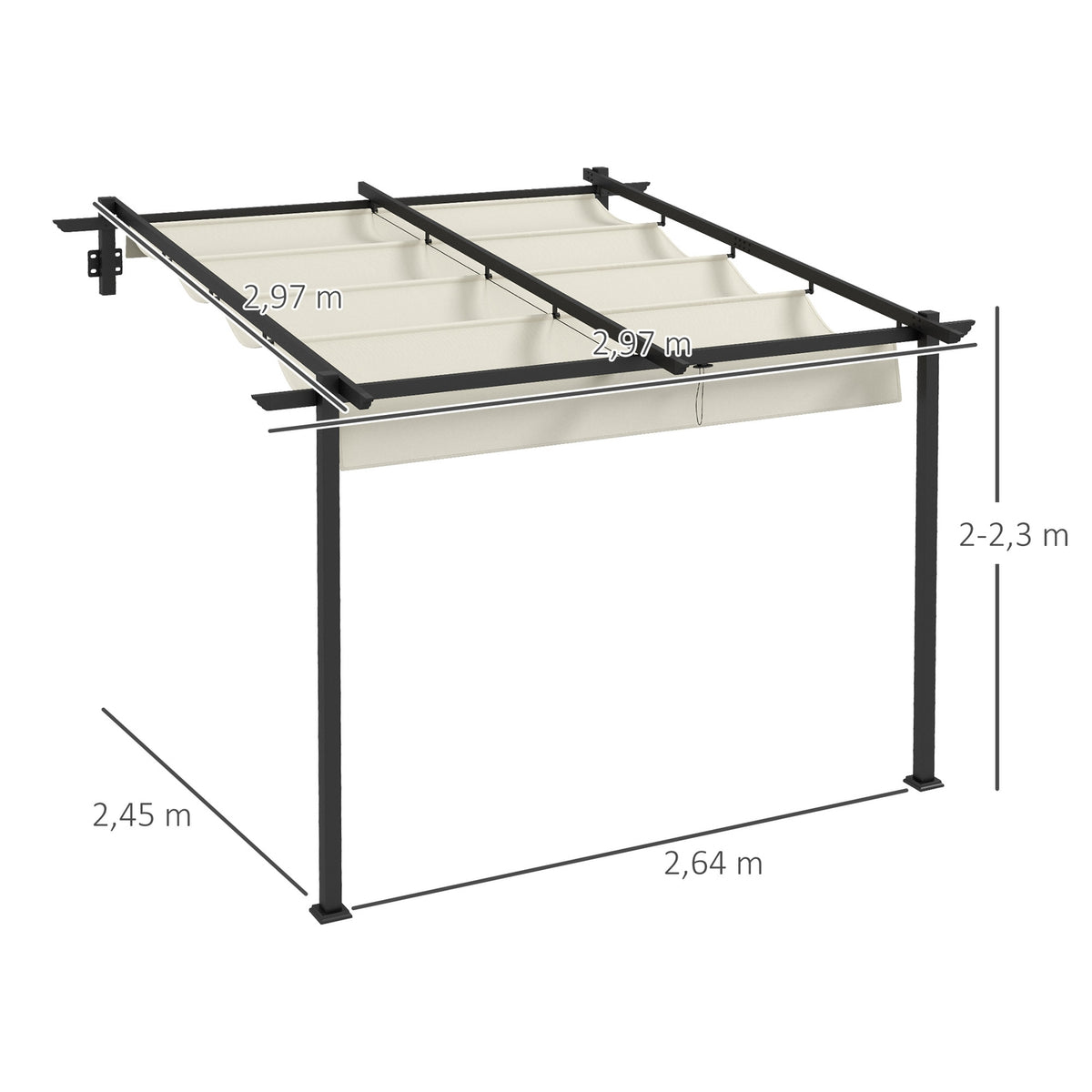 Gazebo Approx. 3 X 3 M Pergola Windproof Patio Canopy, Patio Roof Wall Mounted, Adjustable Roof, For Garden, Patio, Cream