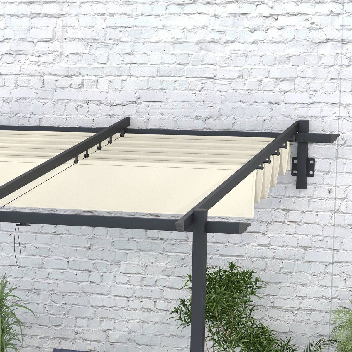 Gazebo Approx. 3 X 3 M Pergola Windproof Patio Canopy, Patio Roof Wall Mounted, Adjustable Roof, For Garden, Patio, Cream