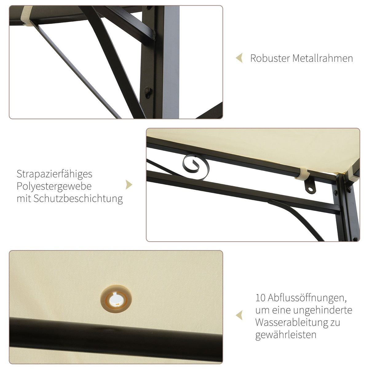 Gazebo Garden Gazebo Awning Sun Awning With Folding Side Canopy Uv Protection Steel + Polyester Cream White + Black 3 X 2.5 M