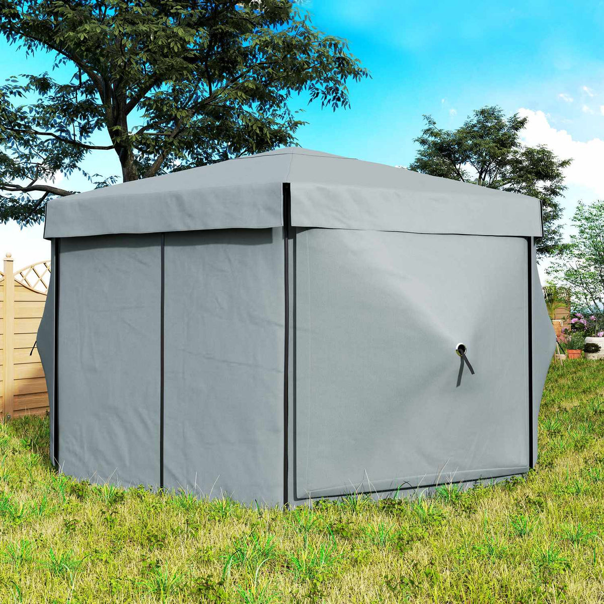 Gazebo Hexagonal Approx. 3.6x3m Waterproof Pop-up Folding Gazebo with 5 Side Panels Pocket Foldable Party Tent UV 30+ Winterproof Garden Tent Garden Gazebo for Camping Garden Festival Light Gray