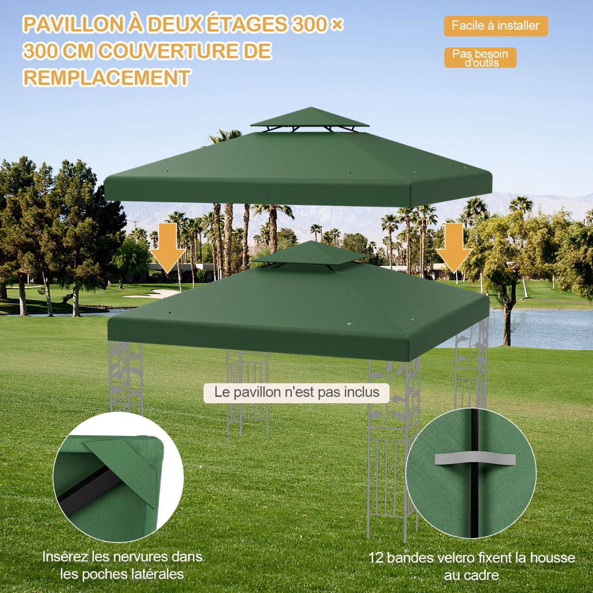 Gazebo Replacement Canopy 3 x 3 m, Double-Tier, Polyester