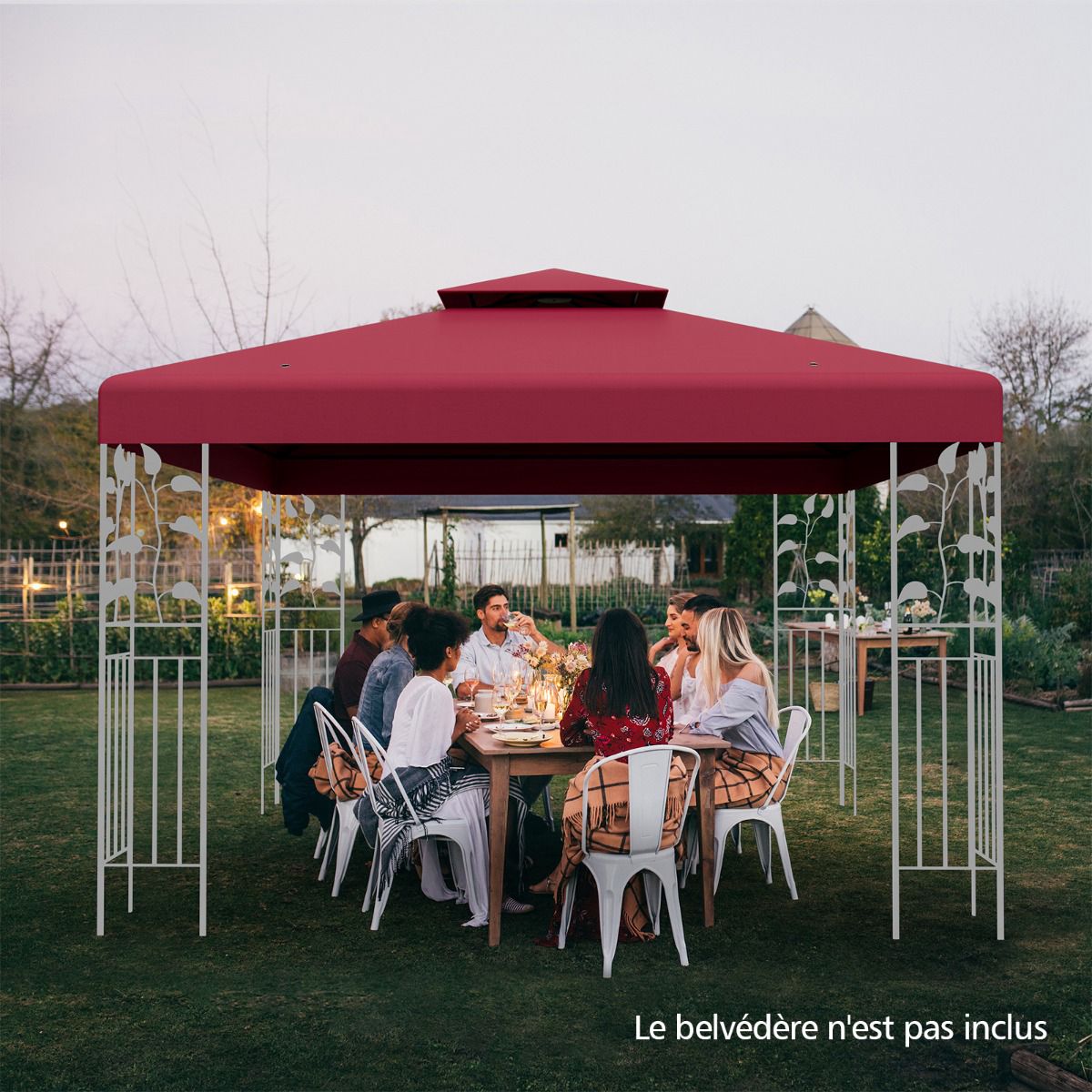 Gazebo Replacement Canopy 3x3m, Double-Tier, Wine