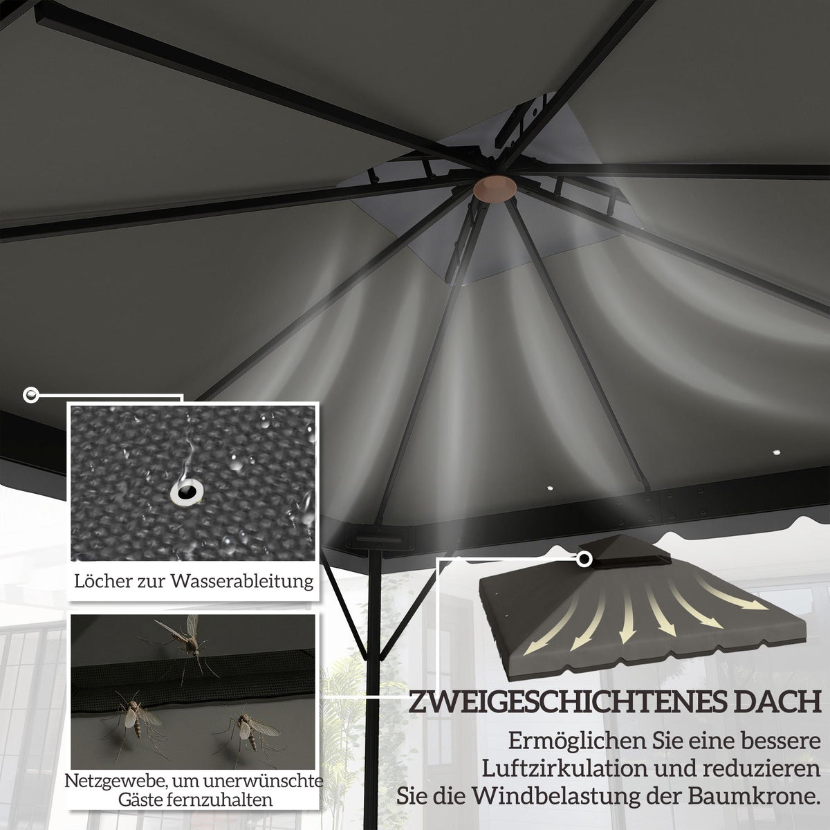 Gazebo Replacement Canopy, 3x3m, Dual-Tier, UPF 30+