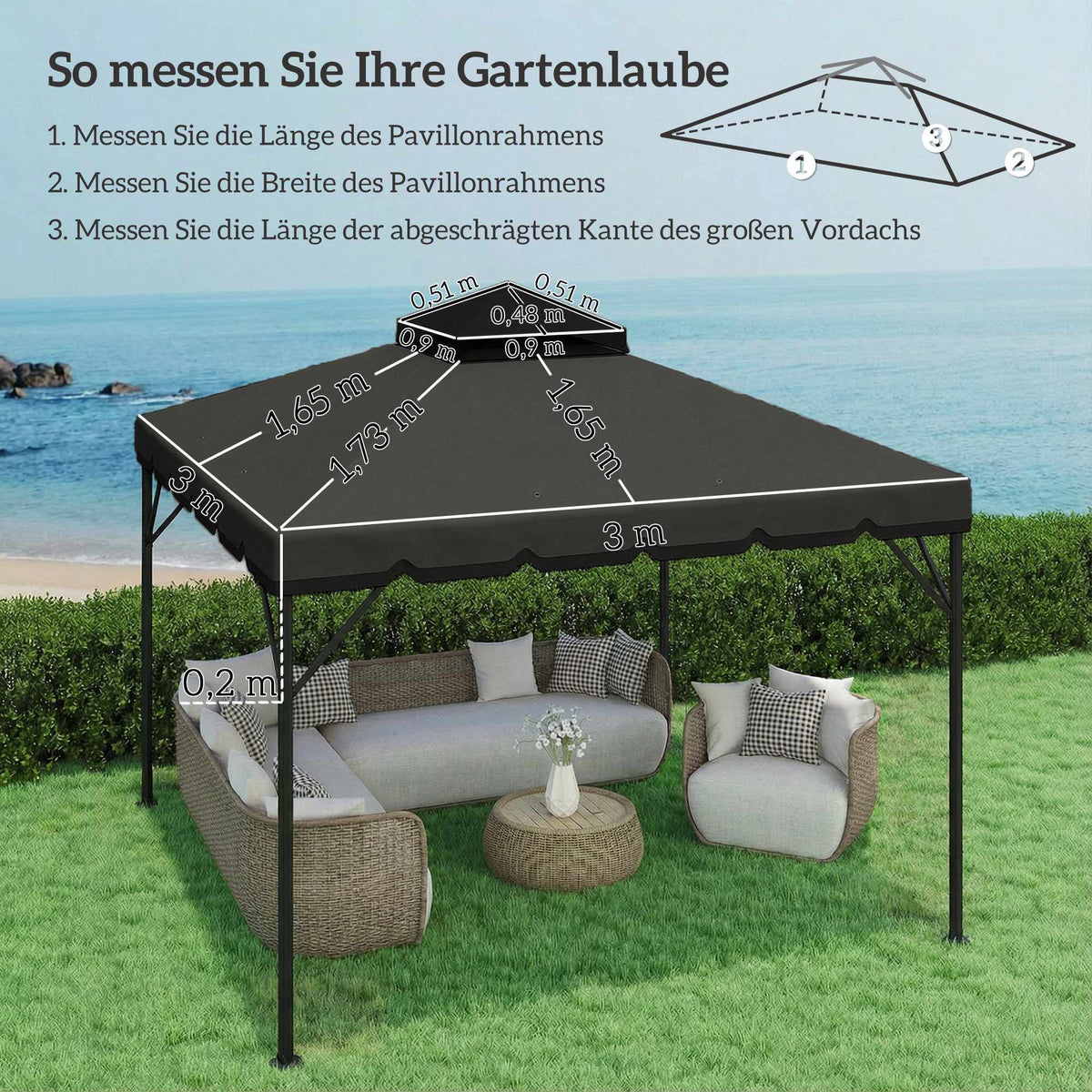 Gazebo Replacement Canopy, 3x3m, Dual-Tier, UPF 30+