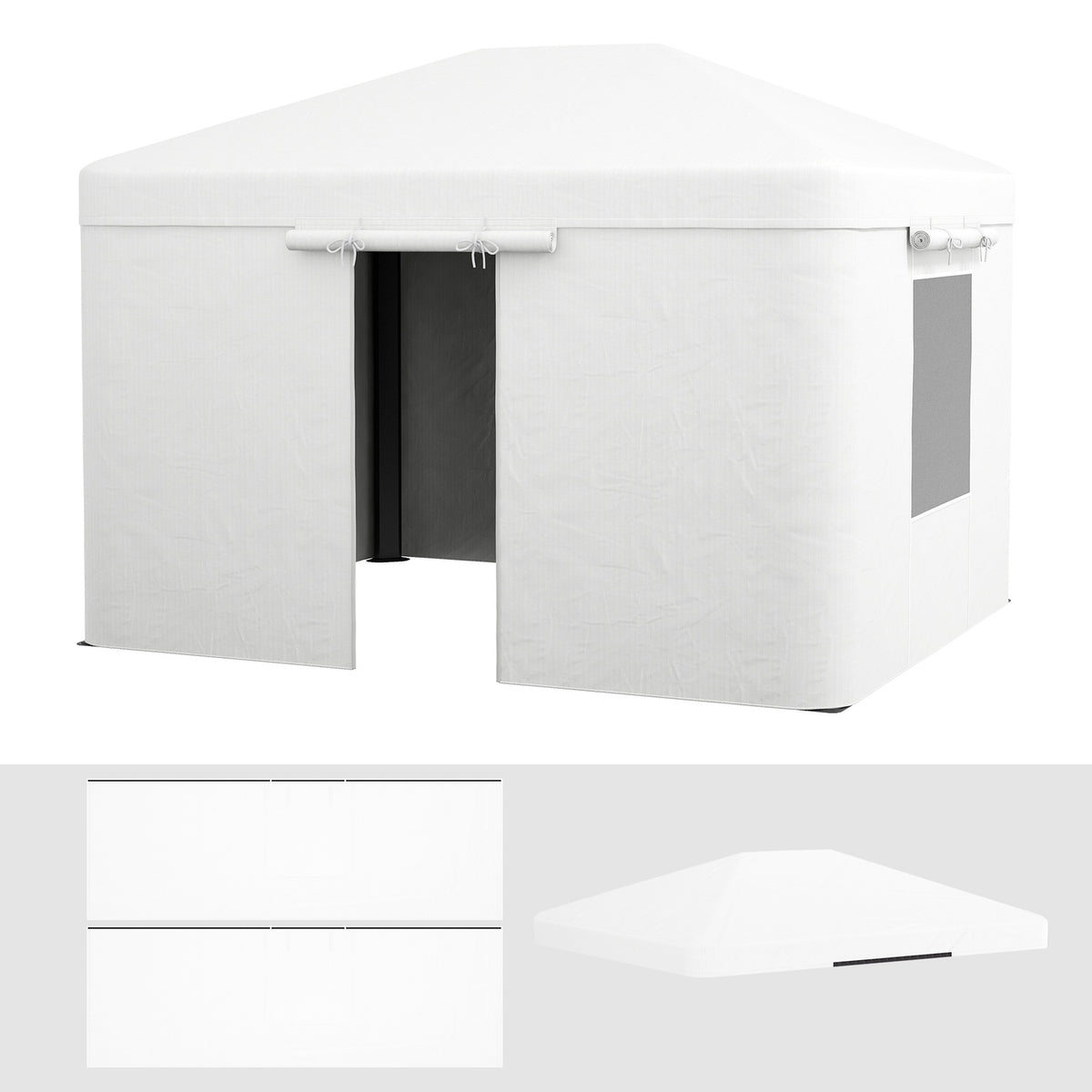 Gazebo Replacement Roof Set Waterproof Roof With 2 Side Walls For Garden Gazebo, White