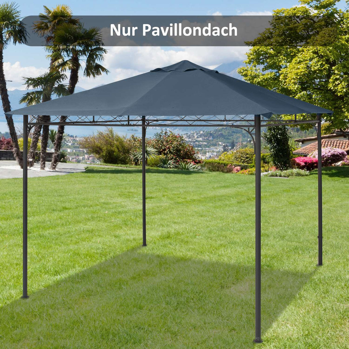 Gazebo Roof 3X3M Replacement Roof For Gazebo, Pavilion Cover, Sun Protection, Polyester, Dark Grey