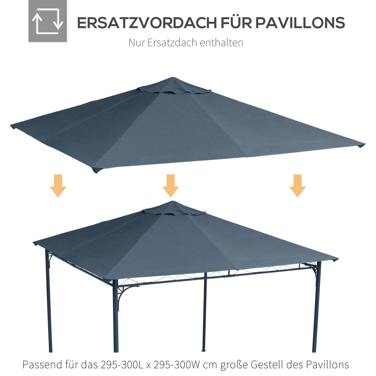 Gazebo Roof 3X3M Replacement Roof For Gazebo, Pavilion Cover, Sun Protection, Polyester, Dark Grey