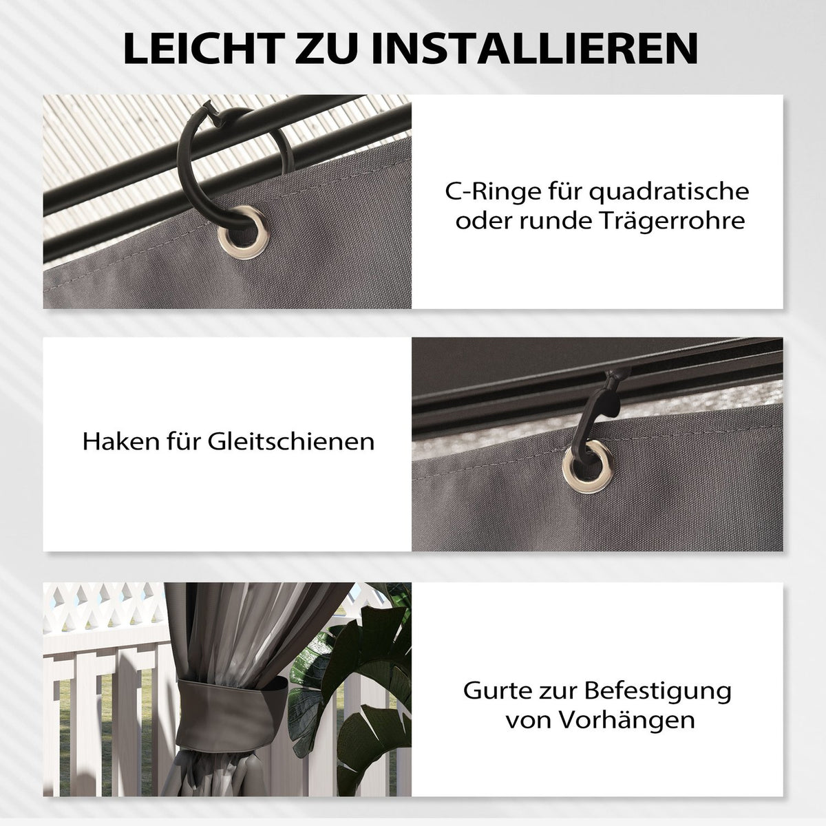 Gazebo Side Panels, 4 Dark Grey Polyester Walls, 3x4m