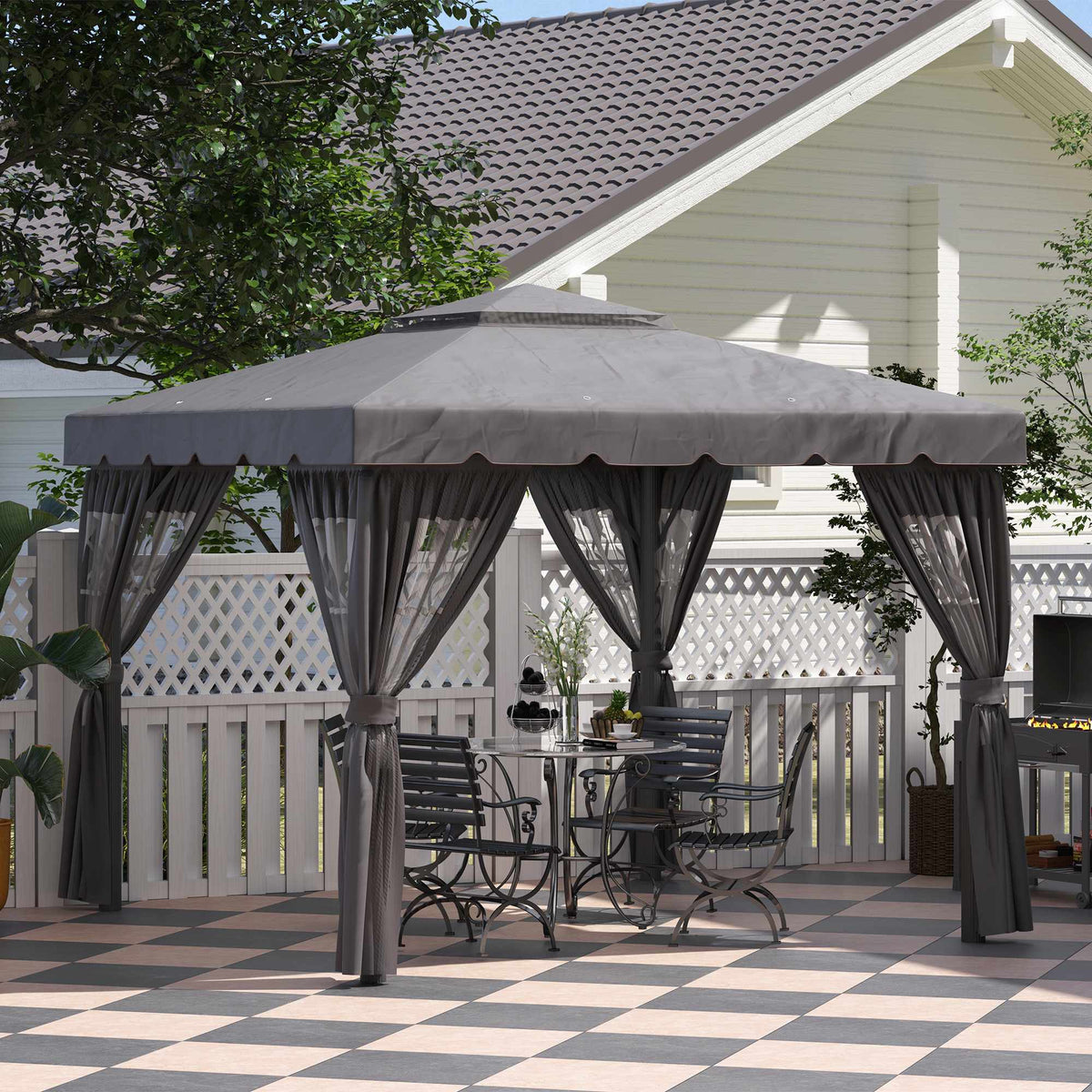 Gazebo Side Panels, 4 Panels with Zippers, 3x3m, Dark Grey