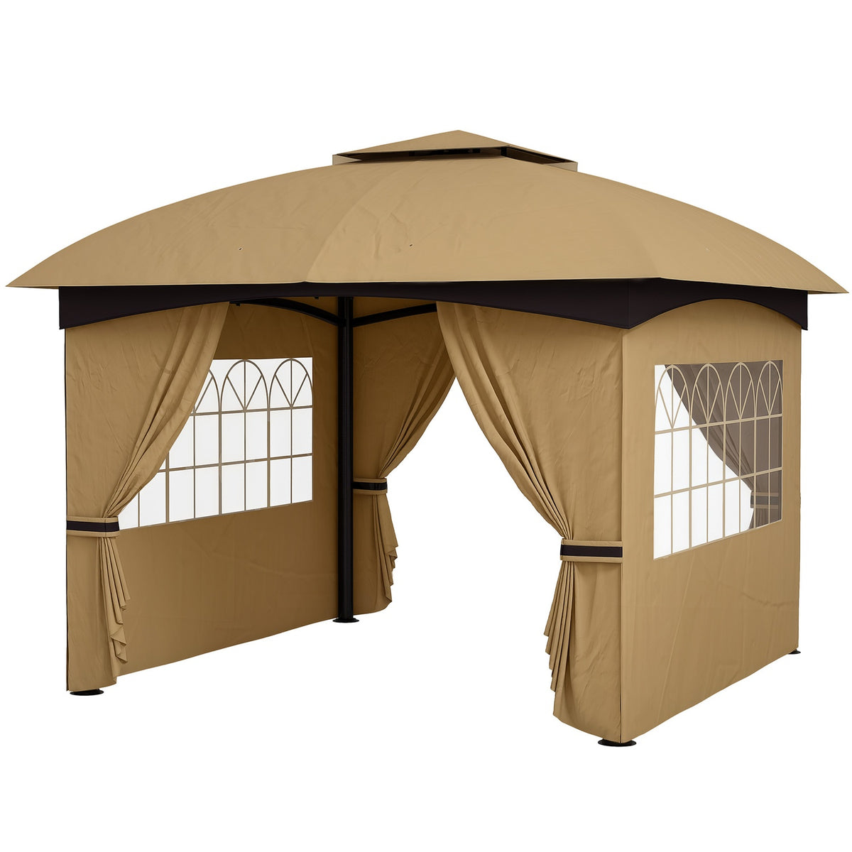 Gazebo approx. 3.4x3.4 m water-repellent garden pavilion with 4 side panels, double roof, party tent with UV protection garden tent with galvanized metal frame, for garden beige