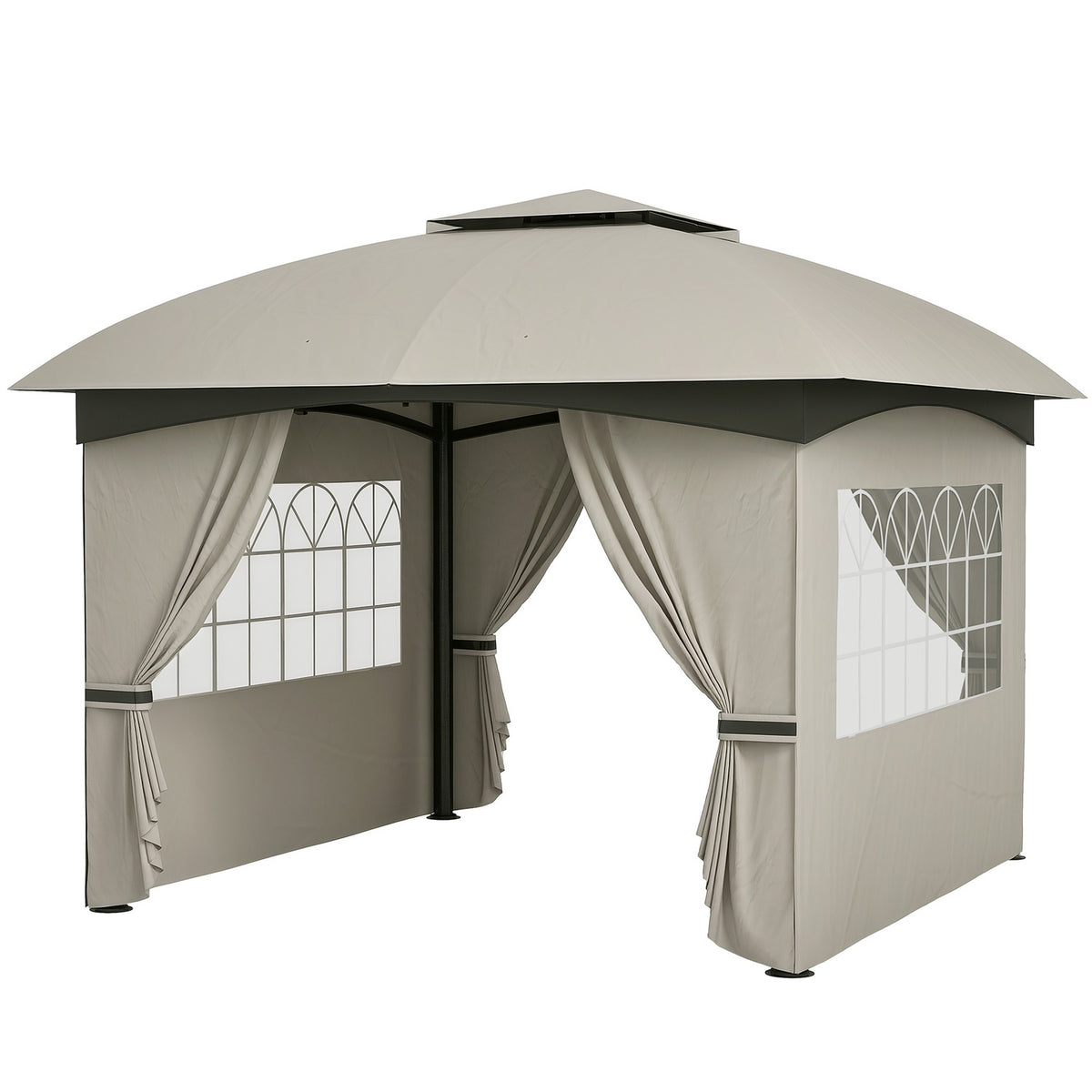 Gazebo approx. 3.4x3.4 m water-repellent garden pavilion with 4 side panels, double roof, party tent with UV protection garden tent with galvanized metal frame, for garden light gray