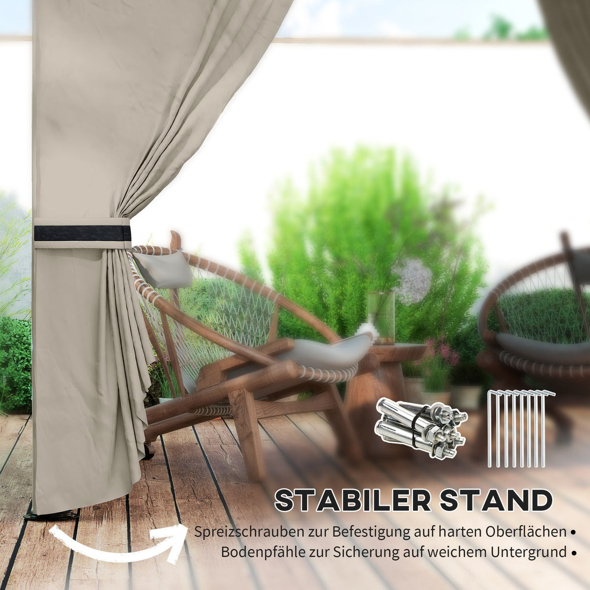 Gazebo approx. 3.4x3.4 m water-repellent garden pavilion with 4 side panels, double roof, party tent with UV protection garden tent with galvanized metal frame, for garden light gray