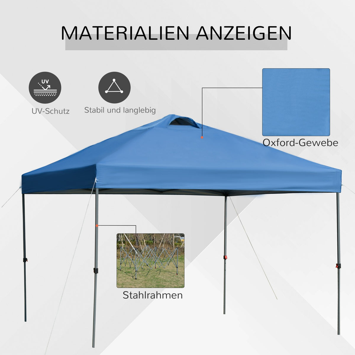 Gazebo approx. 3x3m, waterproof, stable, winterproof, pop-up folding gazebo, UV protection, foldable party tent, garden tent with bag, garden pavilion for camping, garden, blue