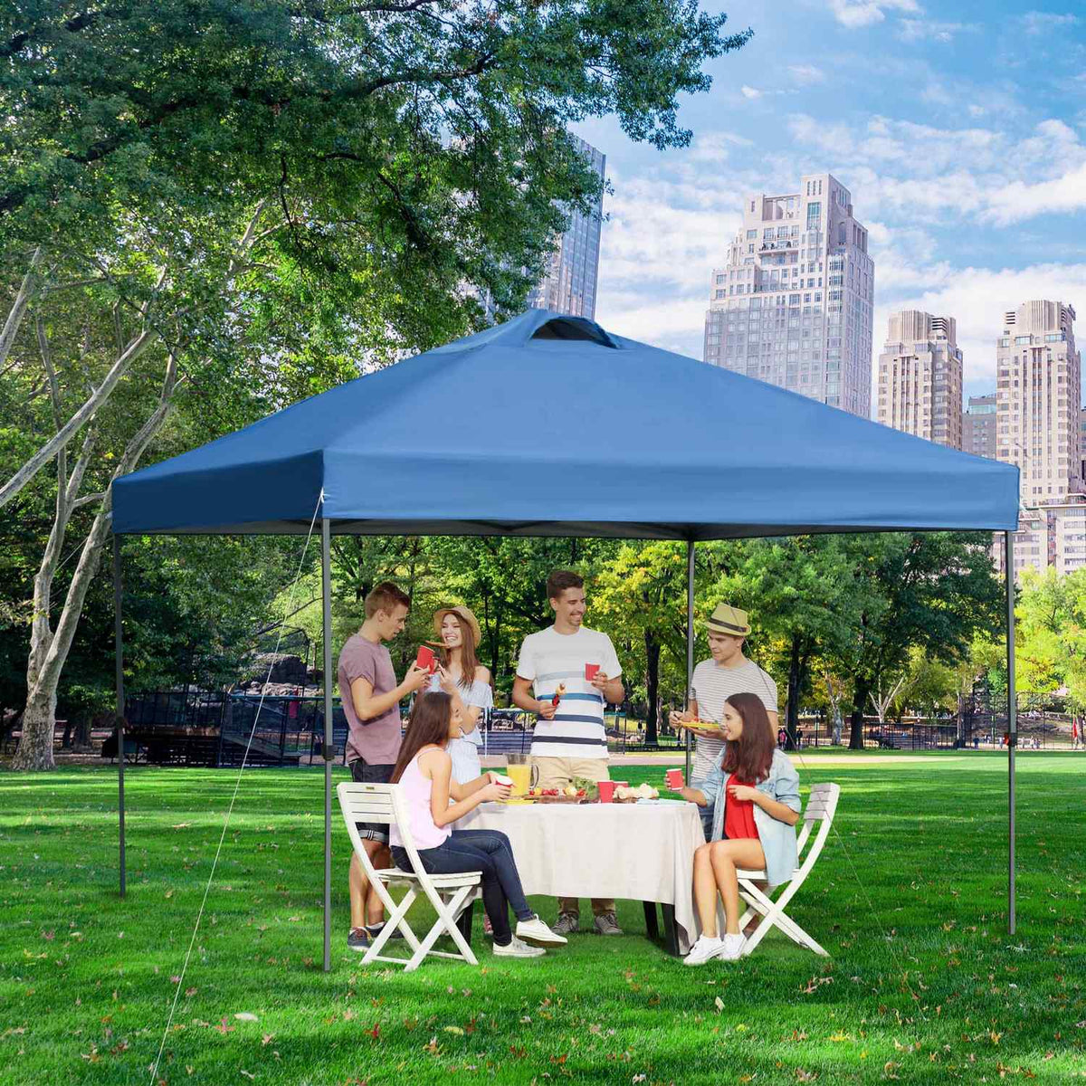 Gazebo approx. 3x3m, waterproof, stable, winterproof, pop-up folding gazebo, UV protection, foldable party tent, garden tent with bag, garden pavilion for camping, garden, blue