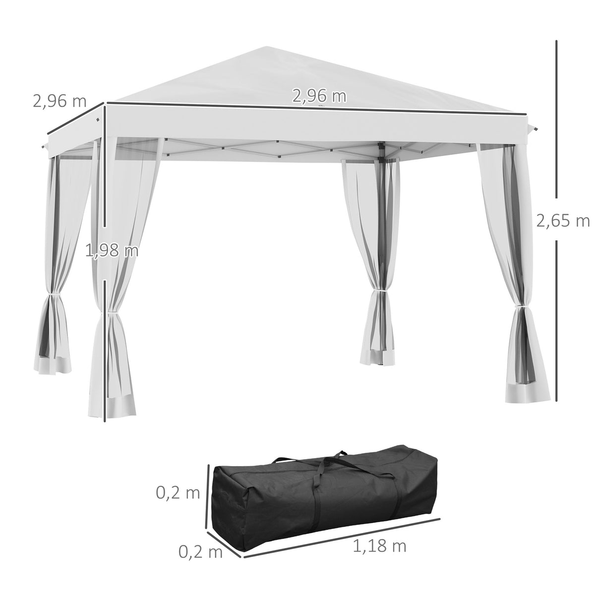 Gazebo approx. 3x3m, water-repellent, stable, winter-proof pop-up folding gazebo with UV protection, foldable party tent, garden tent with 4 side panels, bag garden gazebo for camping garden, cream white