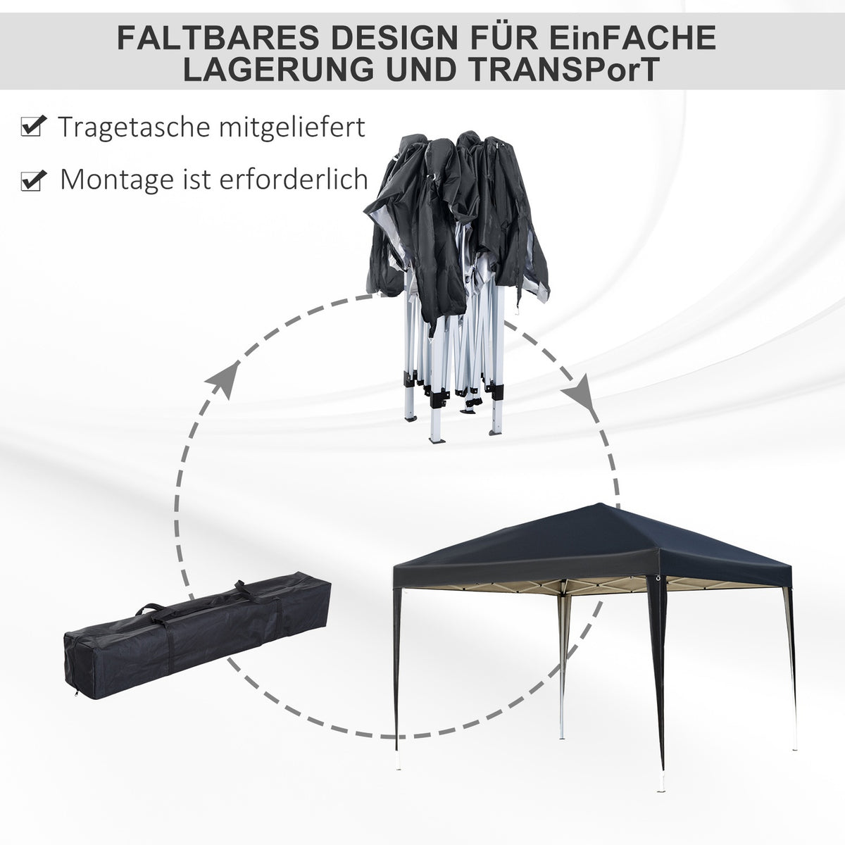 Gazebo approx. 3x3m, water-repellent, stable, winter-proof pop-up folding pavilion, UV protection, foldable party tent, garden tent with bag, garden pavilion for camping, garden, black
