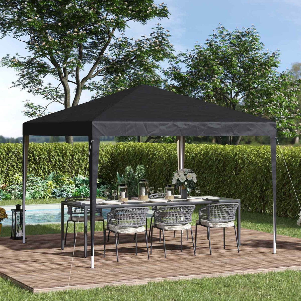 Gazebo approx. 3x3m, water-repellent, stable, winter-proof pop-up folding pavilion, UV protection, foldable party tent, garden tent with bag, garden pavilion for camping, garden, black