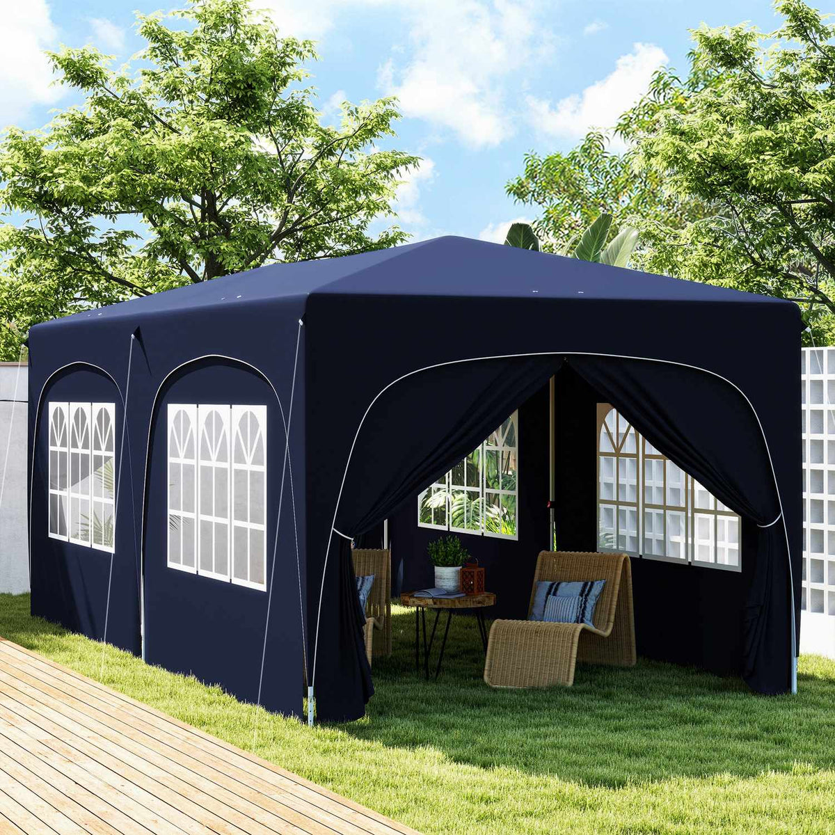 Gazebo approx. 3x6m, water-repellent, stable, winter-proof pop-up folding gazebo, UV protection 50+, foldable party tent, garden tent with 6 side panels, pocket garden gazebo for camping, garden, dark blue