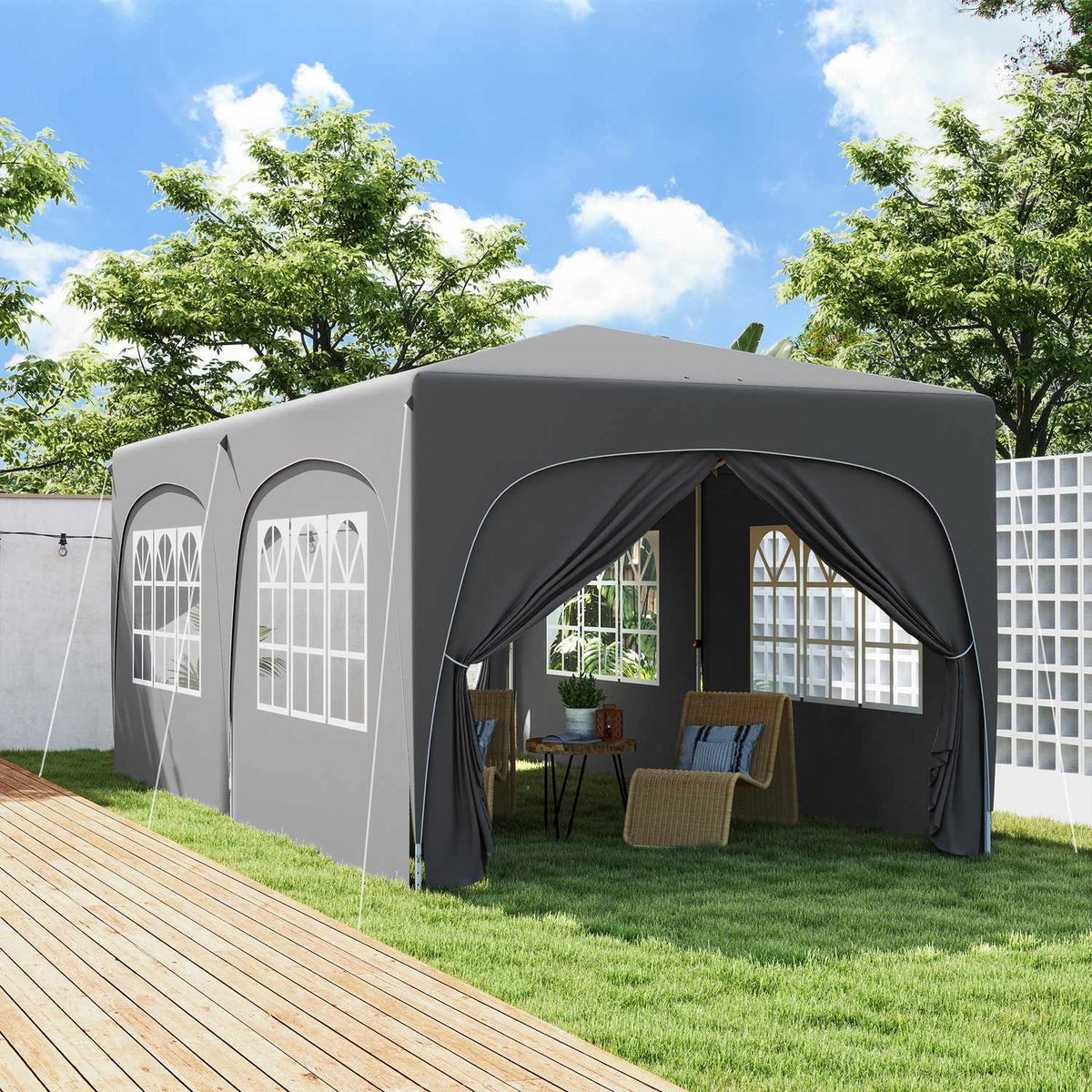 Gazebo approx. 3x6m, water-repellent, stable, winter-proof pop-up folding gazebo, UV protection 50+, foldable party tent, garden tent with 6 side panels, pocket garden gazebo for camping, garden, light gray