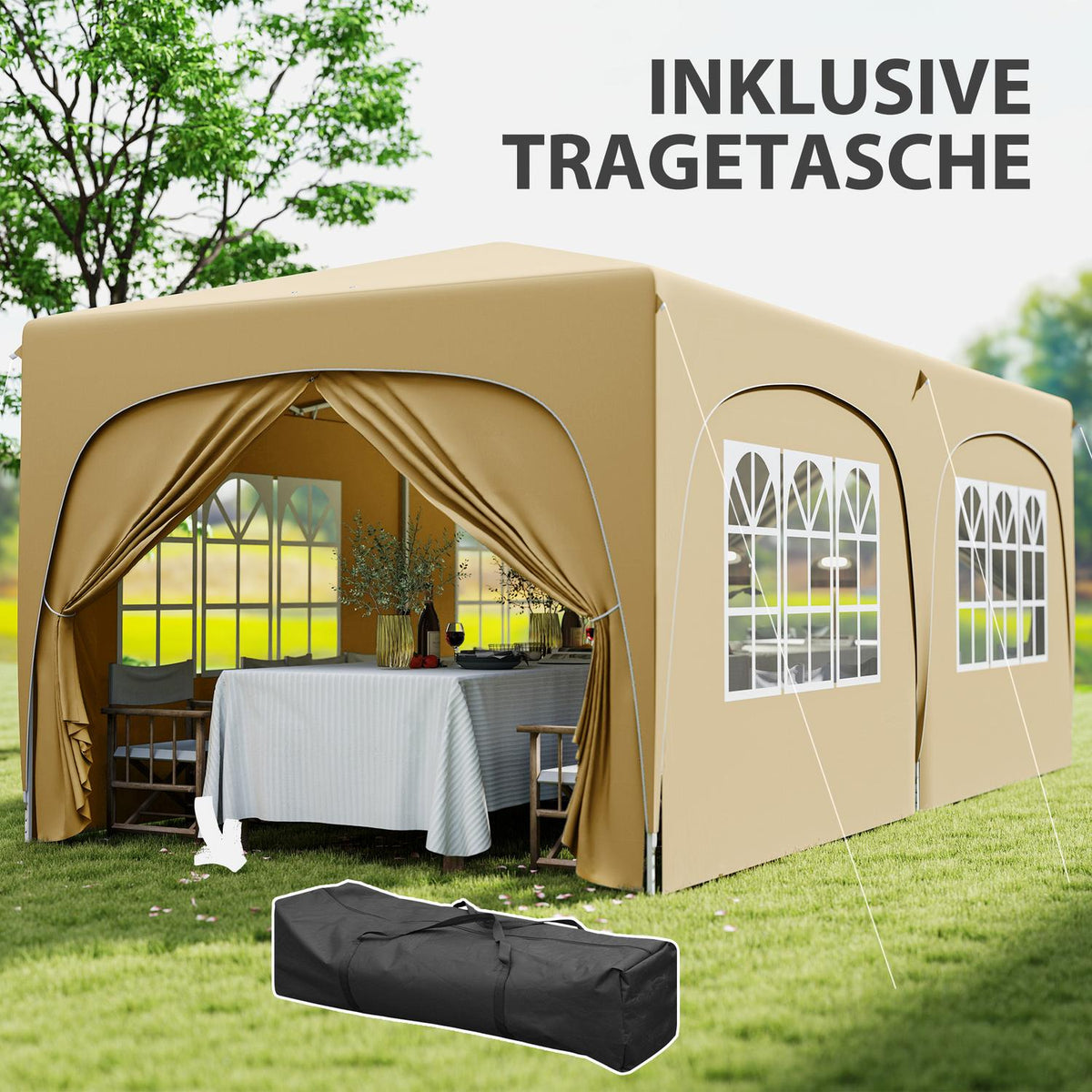 Gazebo approx. 3x6m, water-repellent, stable, winter-proof pop-up folding gazebo, UV protection 50+, foldable party tent, garden tent with 6 side panels, pocket garden gazebo for camping, garden, sand