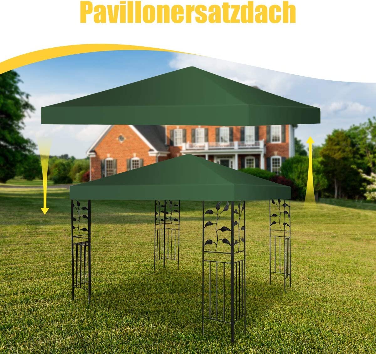 Gazebo replacement roof sun protection cover with Velcro fasteners 300 x 300 cm dark green