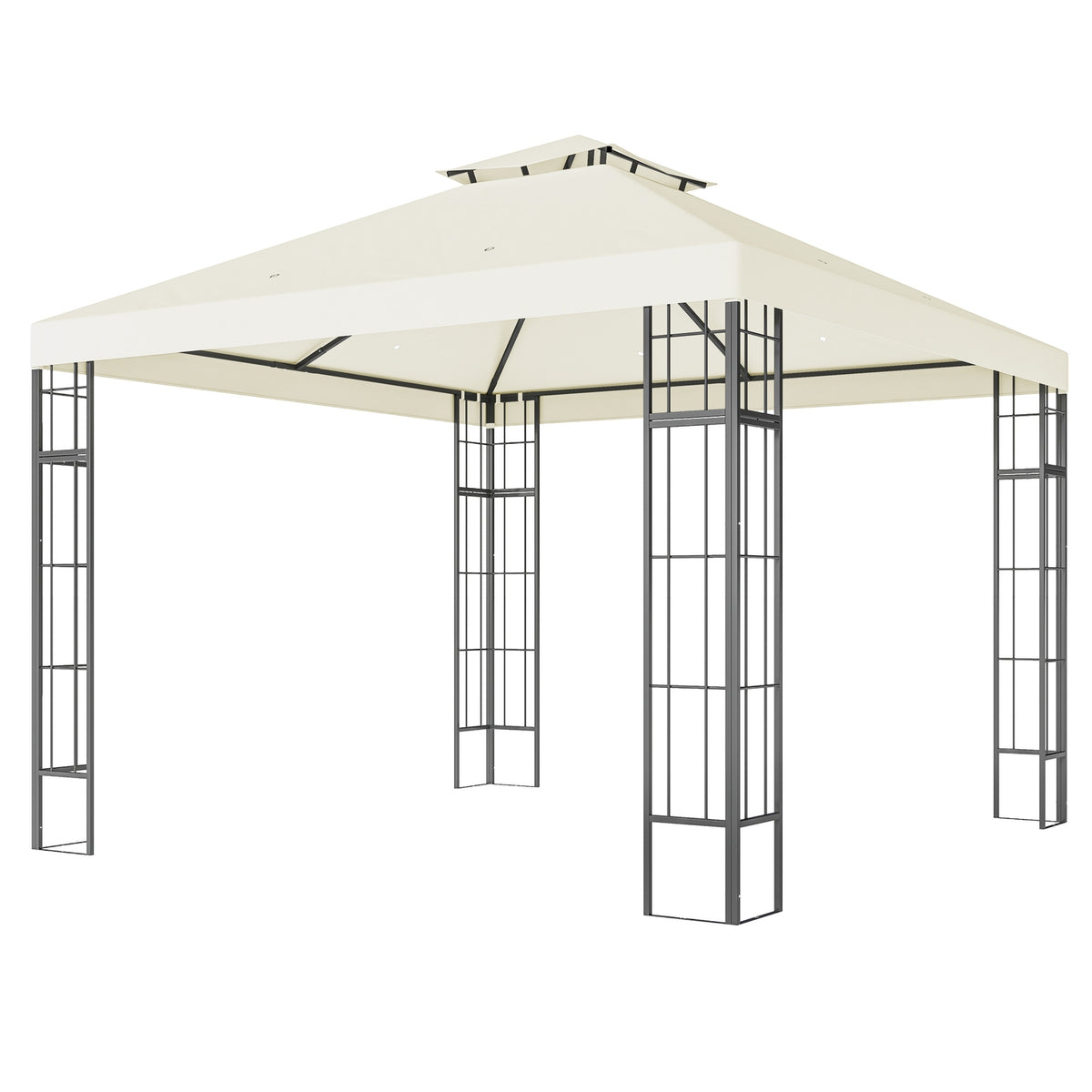 Gazebo with double roof, approx. 3x3 m, water-repellent, stable, winter-proof, garden pavilion with UV protection, party tent made of metal, for garden, terrace, cream white