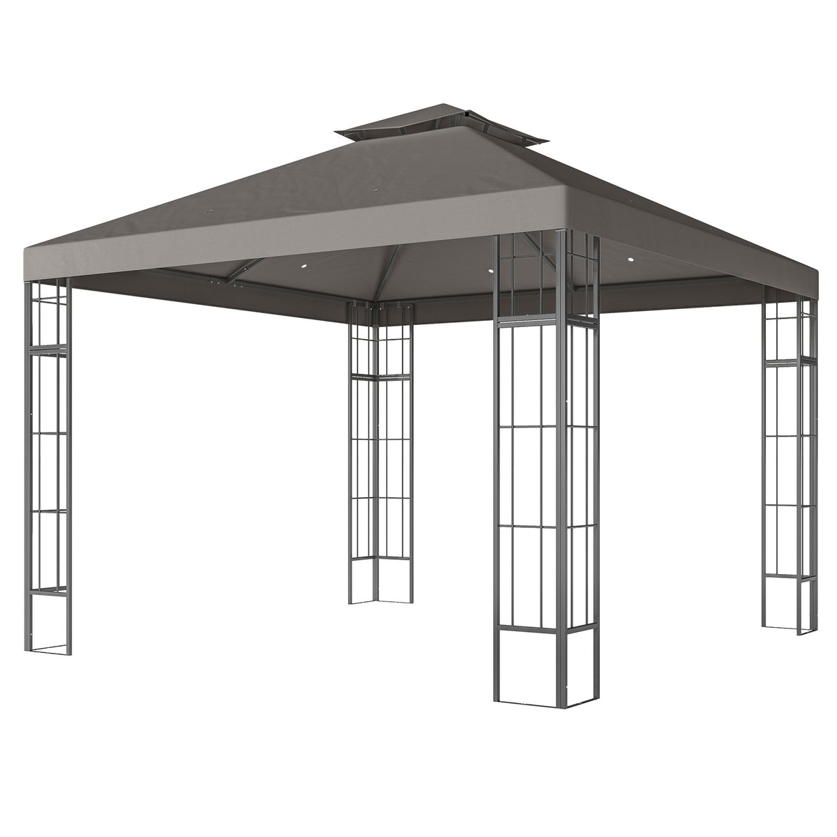 Gazebo with double roof, approx. 3x3 m, water-repellent, stable, winter-proof, garden pavilion with UV protection, party tent made of metal, for garden, terrace, dark gray