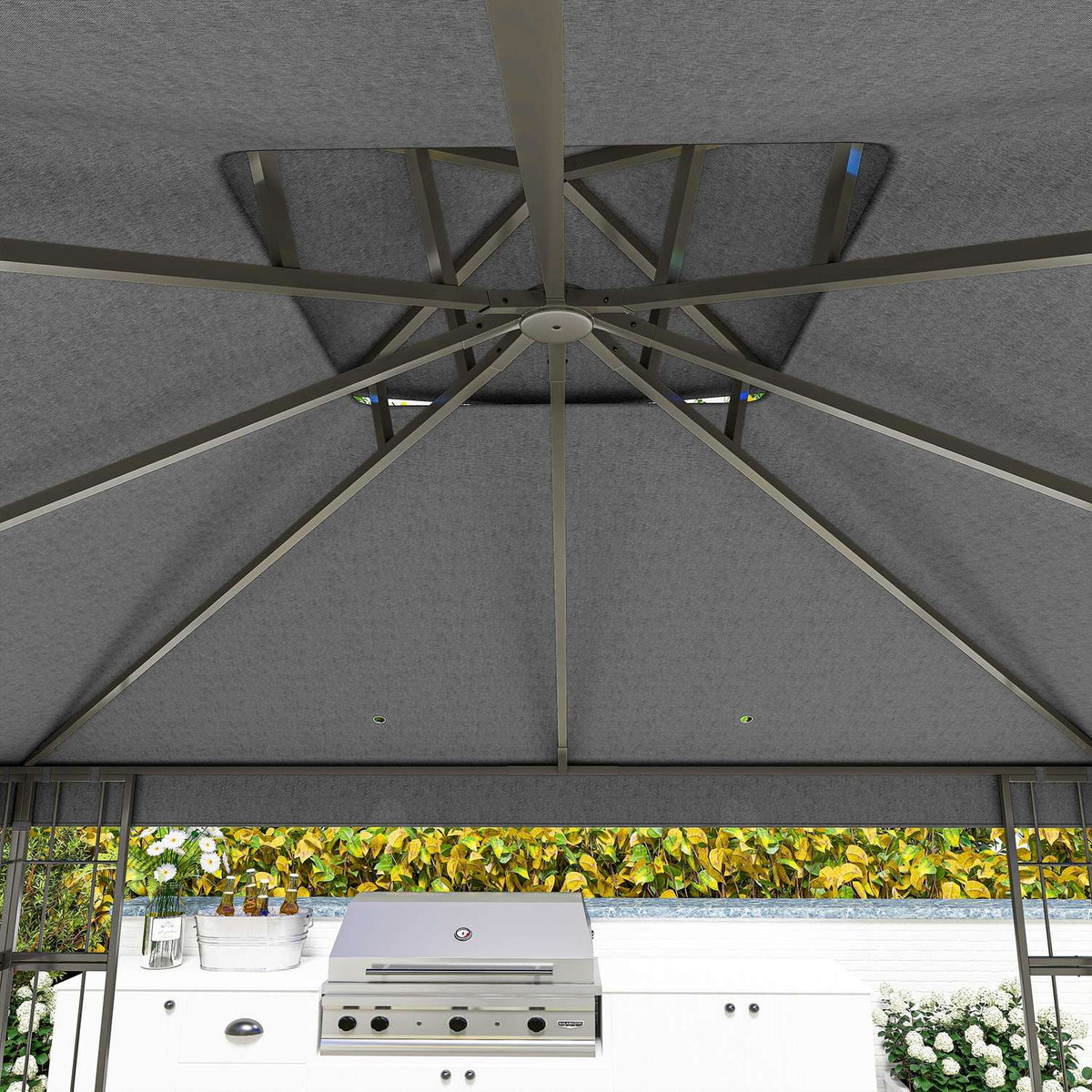 Gazebo with double roof, approx. 3x3 m, water-repellent, stable, winter-proof, garden pavilion with UV protection, party tent made of metal, for garden, terrace, dark gray