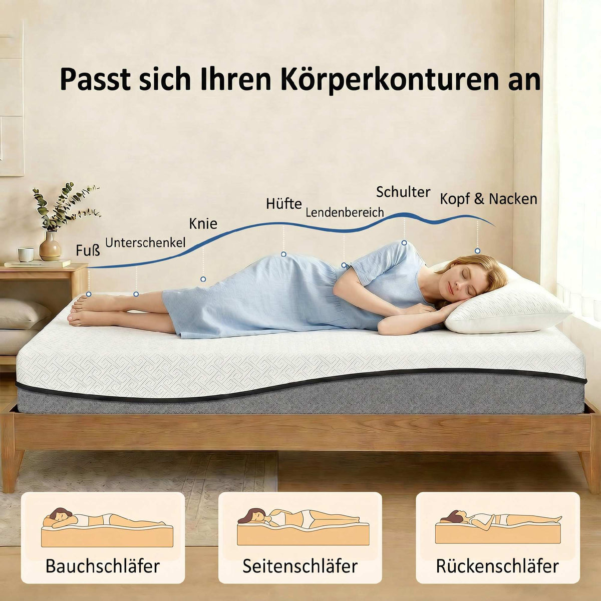Gel Memory Foam Mattress 140x200cm, Medium Firm, Breathable
