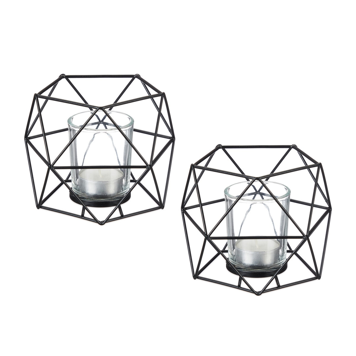 Geometric Metal Tealight Candle Holders, Set of 2