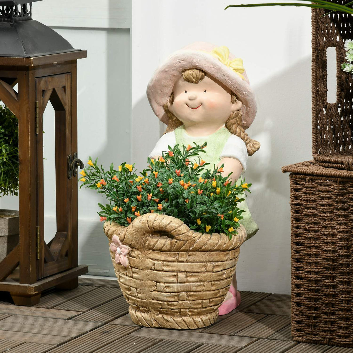 Girl With Flower Pot Weather Resistant Garden Figurine Plant Pot Ornament Sculpture For Home Decor Garden Yard