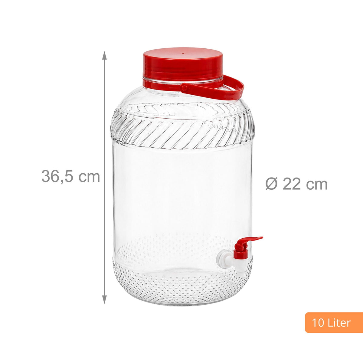 Glass Beverage Dispenser with Tap, 10L – Red