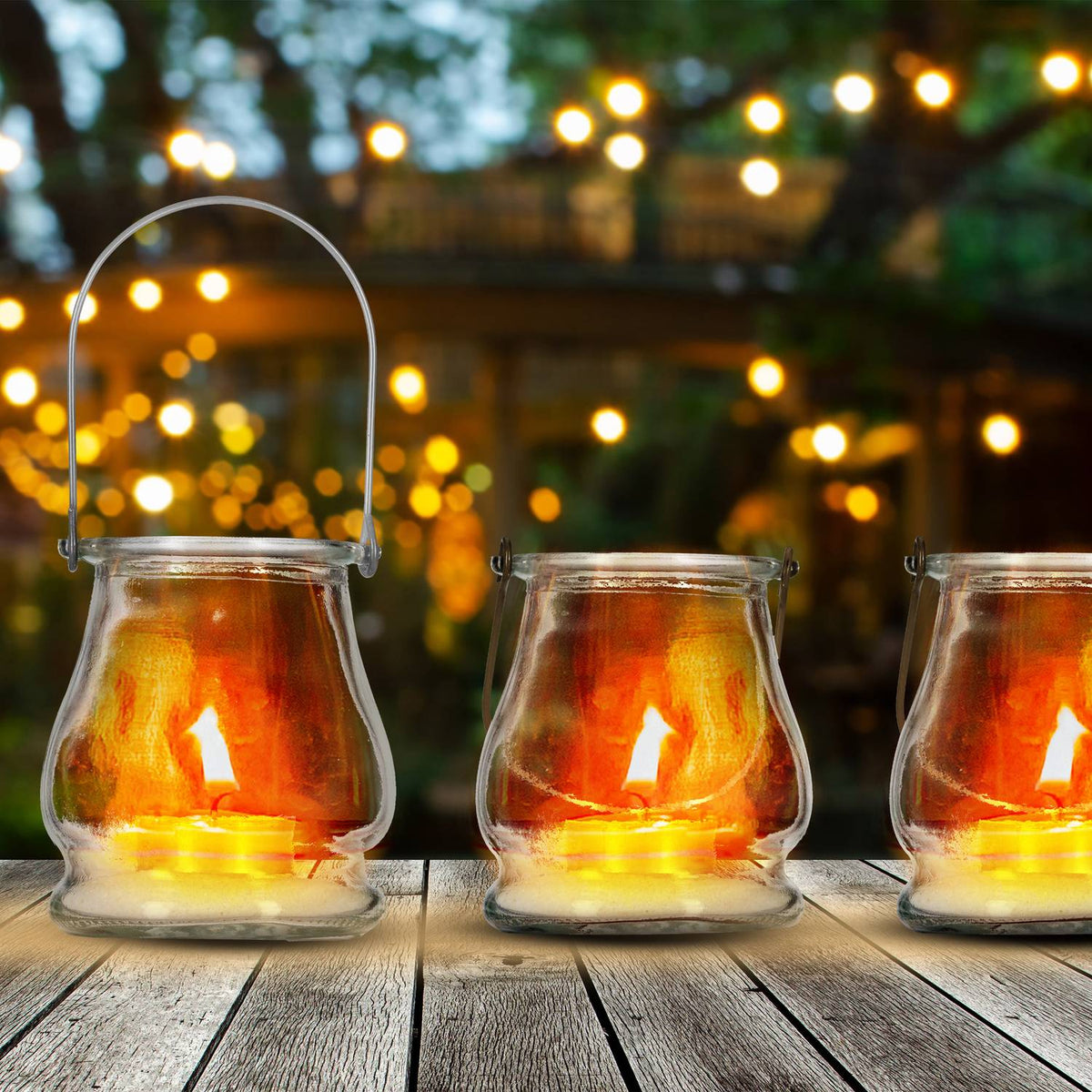 Glass Lanterns Set, 12 Round Silver/Gold Candle Holders