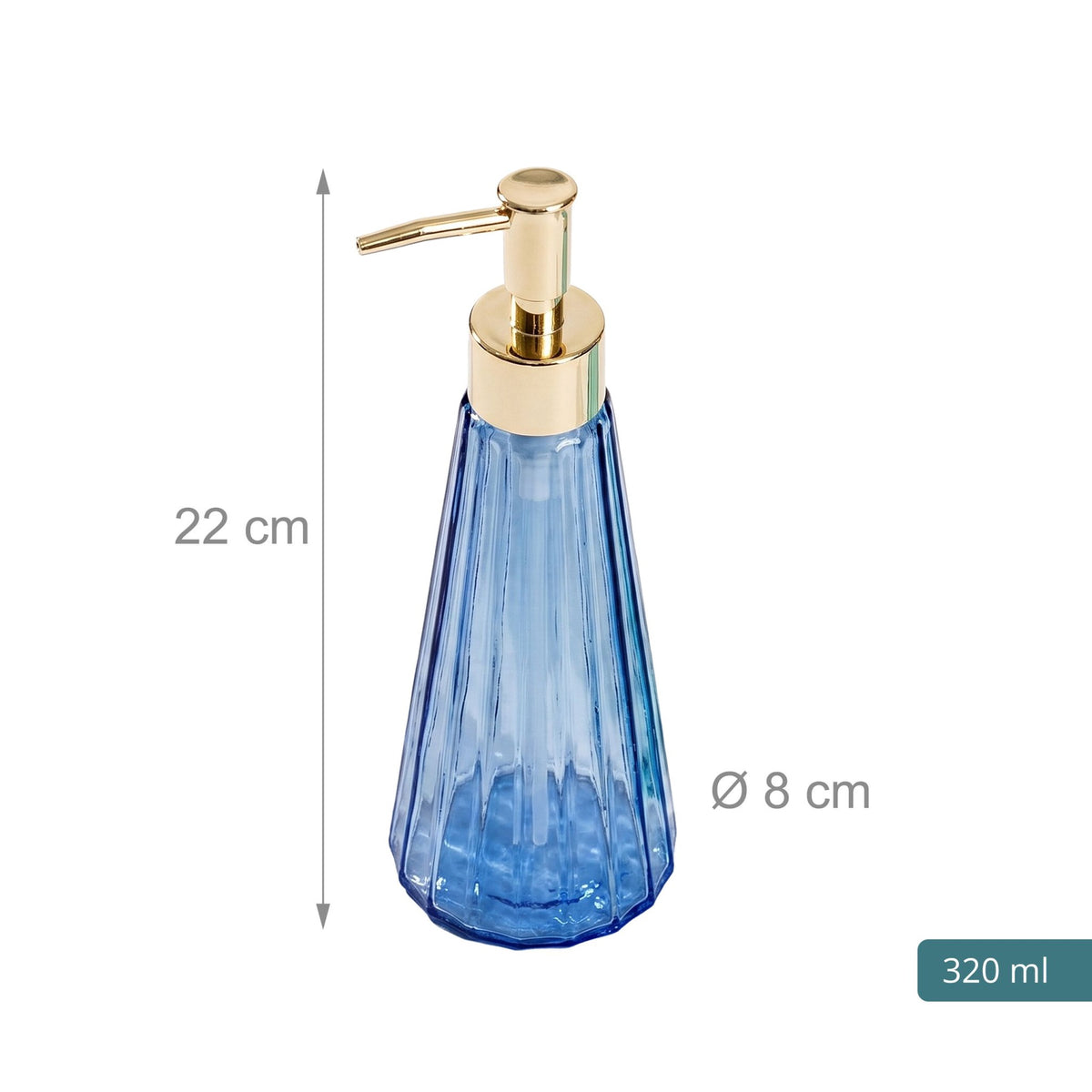 Glass Soap Dispensers Set of 2, 320 ml, Gold Pumps