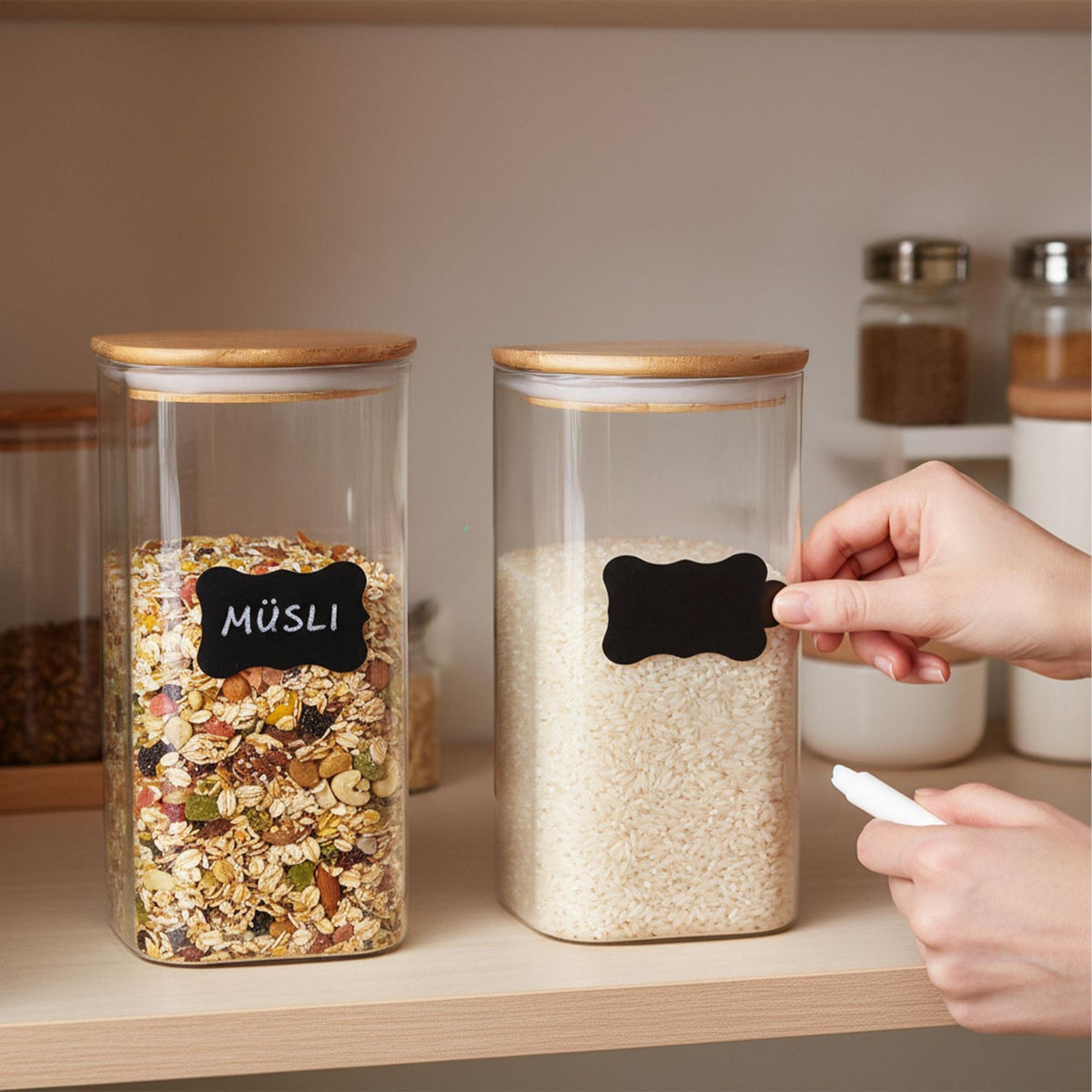 Glass Storage Jars, Bamboo Lids, 1500ml, Set of 3