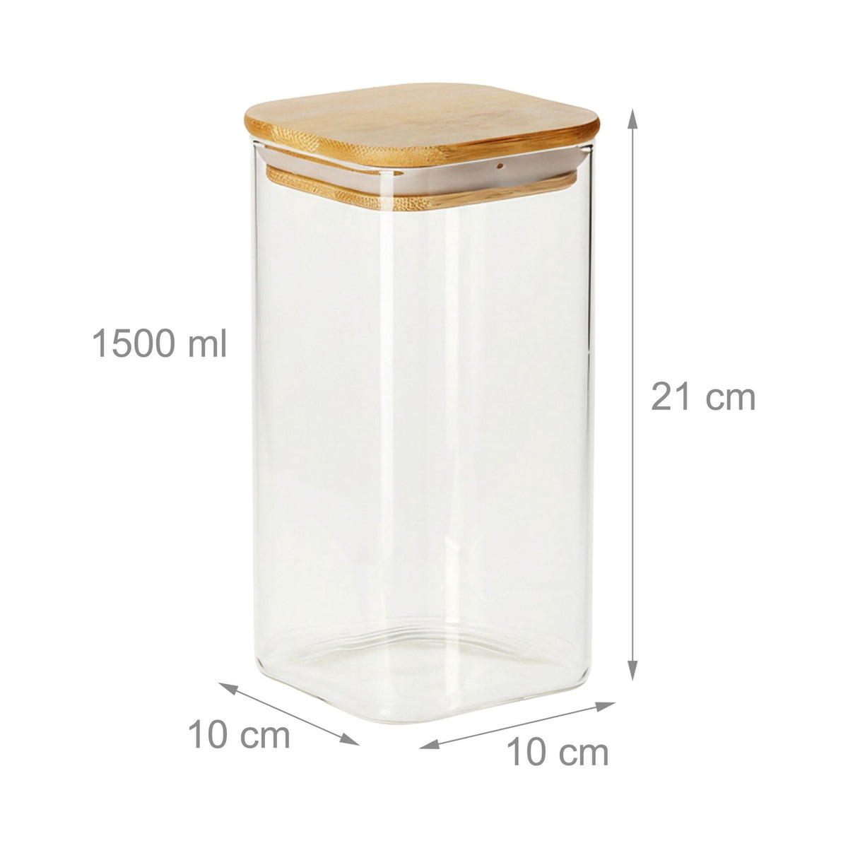 Glass Storage Jars, Bamboo Lids, 1500ml, Set of 3