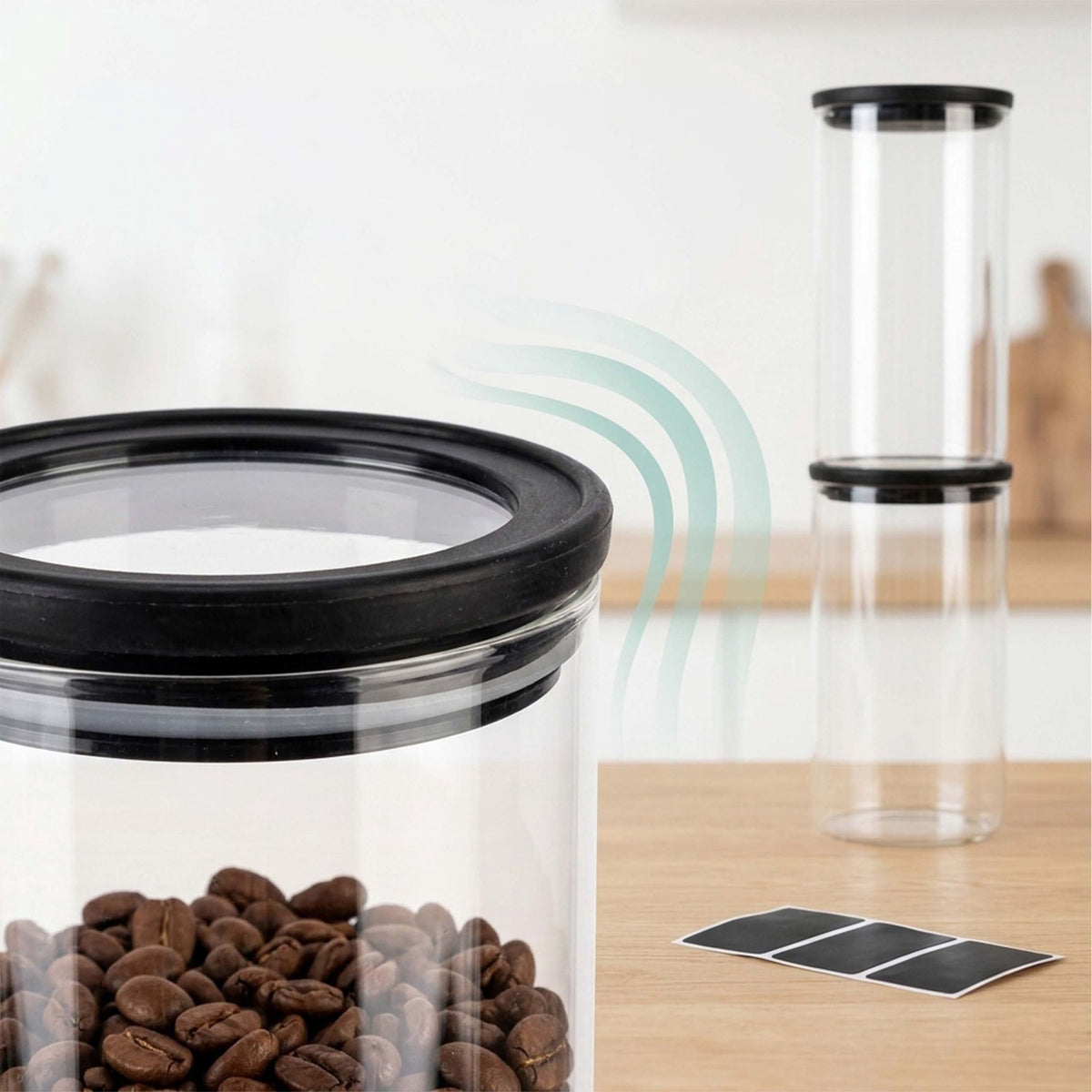 Glass Storage Jars Set, 1200 ml, Airtight Lids, 3-Piece