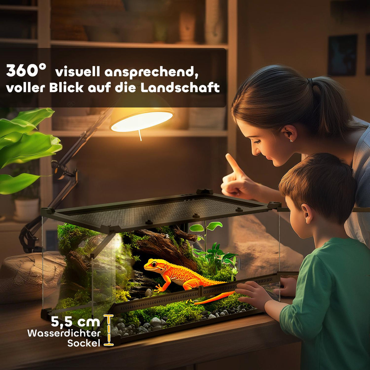 Glass Terrarium for Reptiles, Waterproof Base, Secure Lock