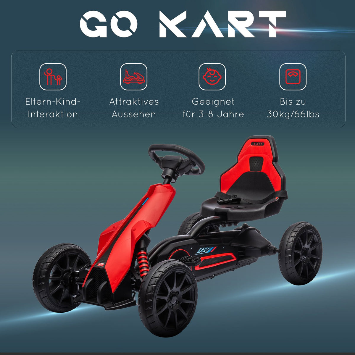 Go-Kart, Children'S Vehicle With Adjustable Seat, Pedal Vehicle, Pedal Car With Handbrake, Kettcar For Children Aged 3-8 Years